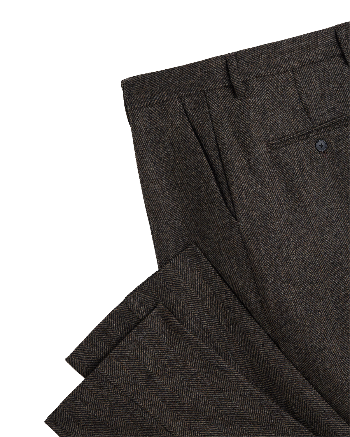 Single Pleat Herringbone Trousers - Brown