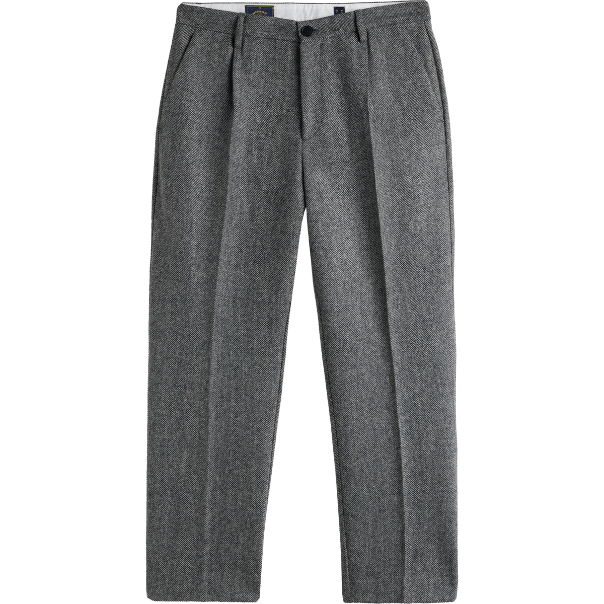 Single Pleat Herringbone Trousers - Grey