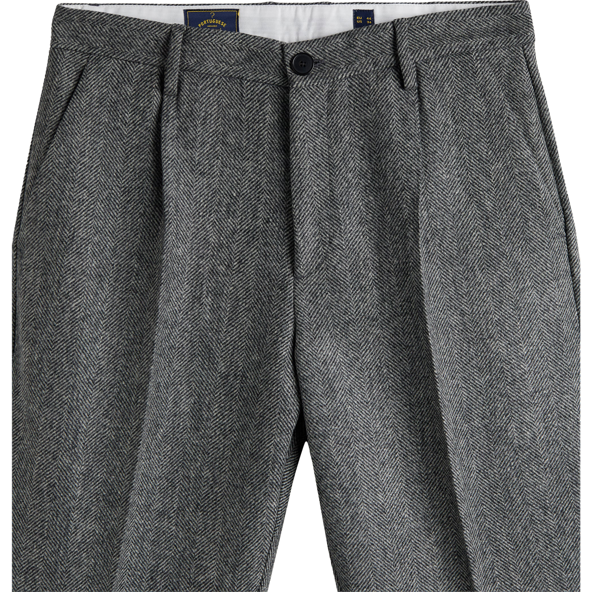 Single Pleat Herringbone Trousers - Grey