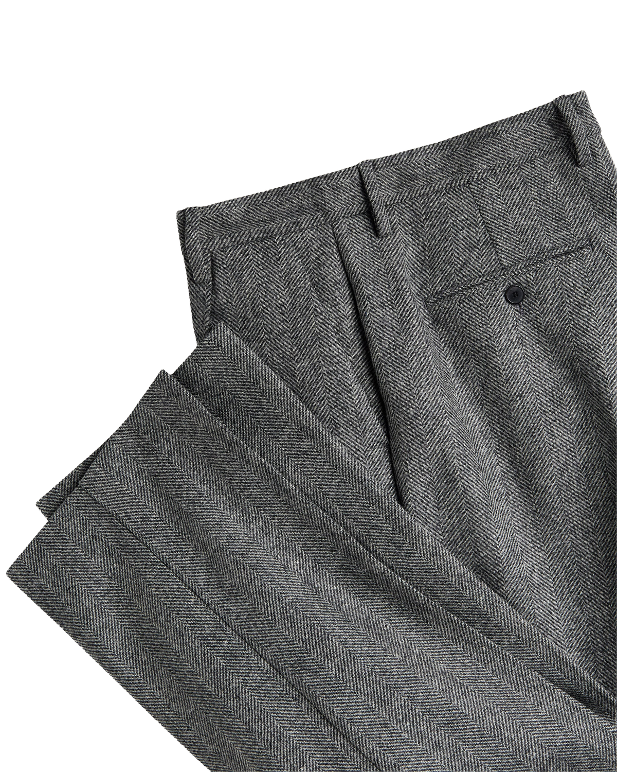 Single Pleat Herringbone Trousers - Grey