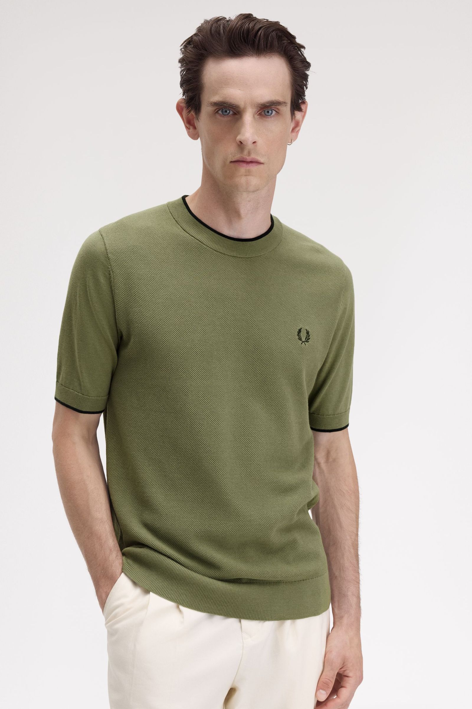 Texture Front Knitted T-Shirt - Olive Mint