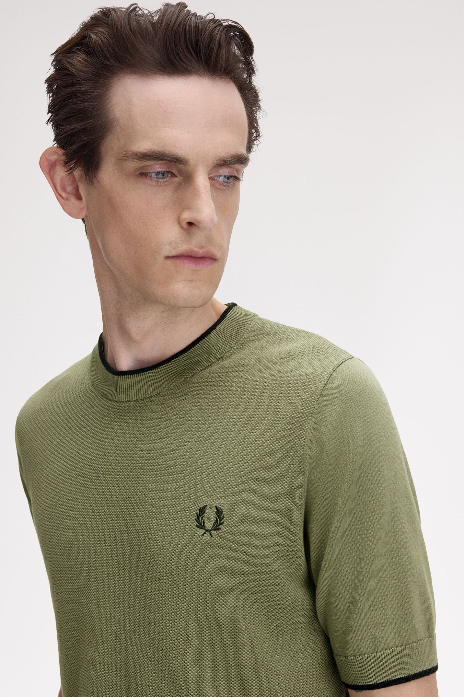 Texture Front Knitted T-Shirt - Olive Mint