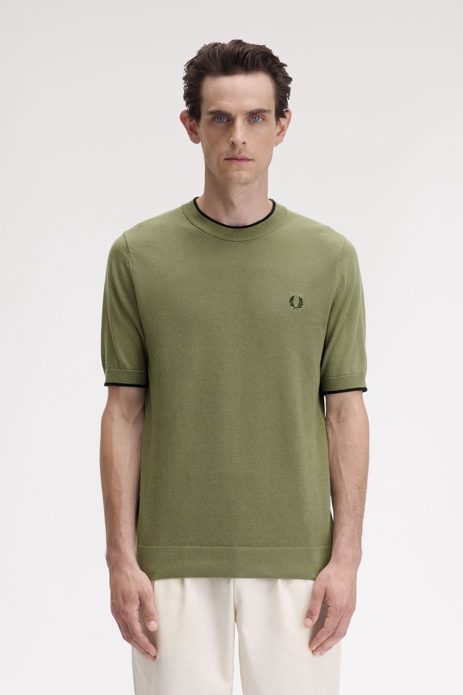 Texture Front Knitted T-Shirt - Olive Mint