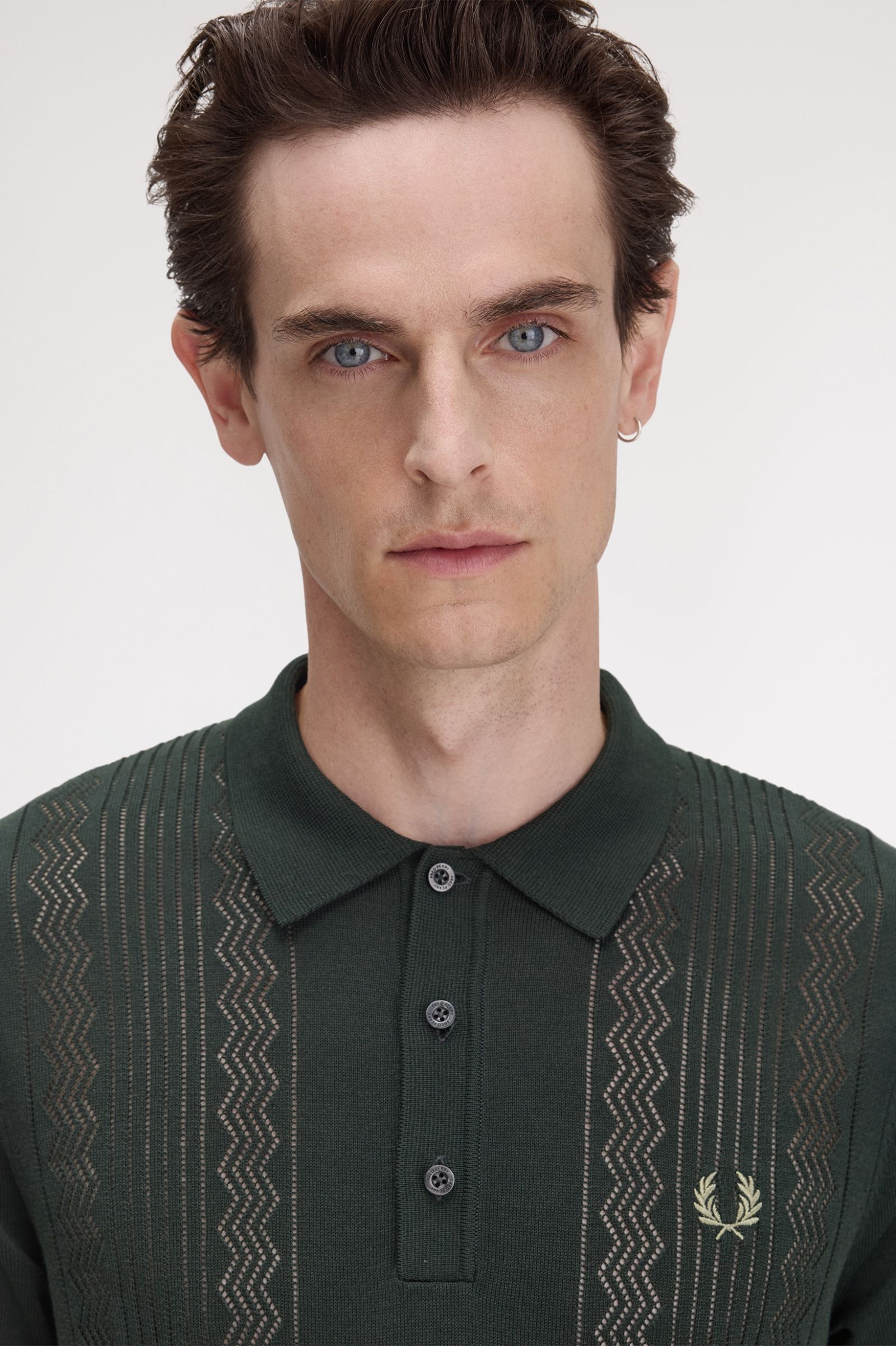 Pointelle Panel Knitted Shirt - Night Green