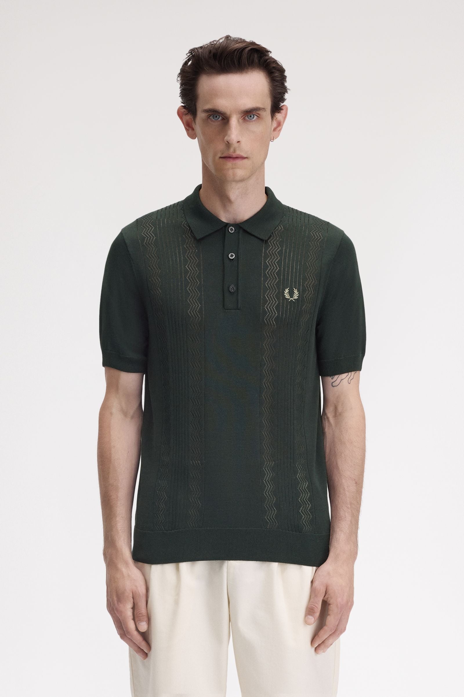 Pointelle Panel Knitted Shirt - Night Green