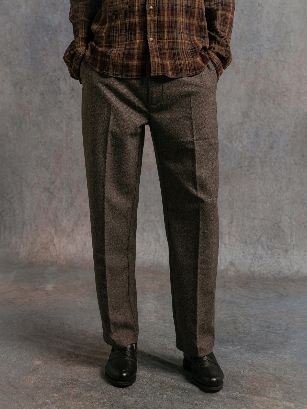 Moray Herringbone Trouser - Olive