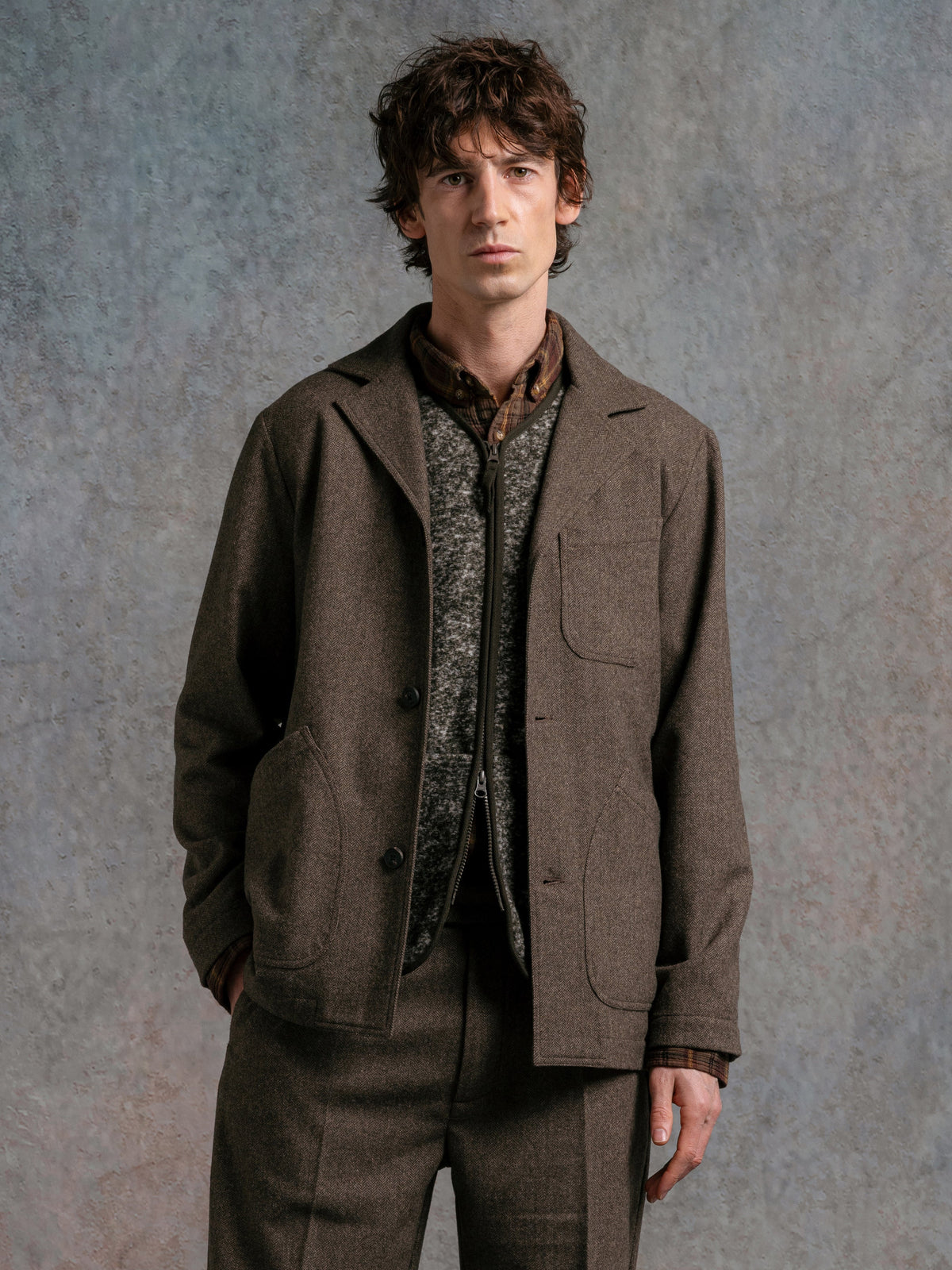 Stac Herringbone Blazer - Olive
