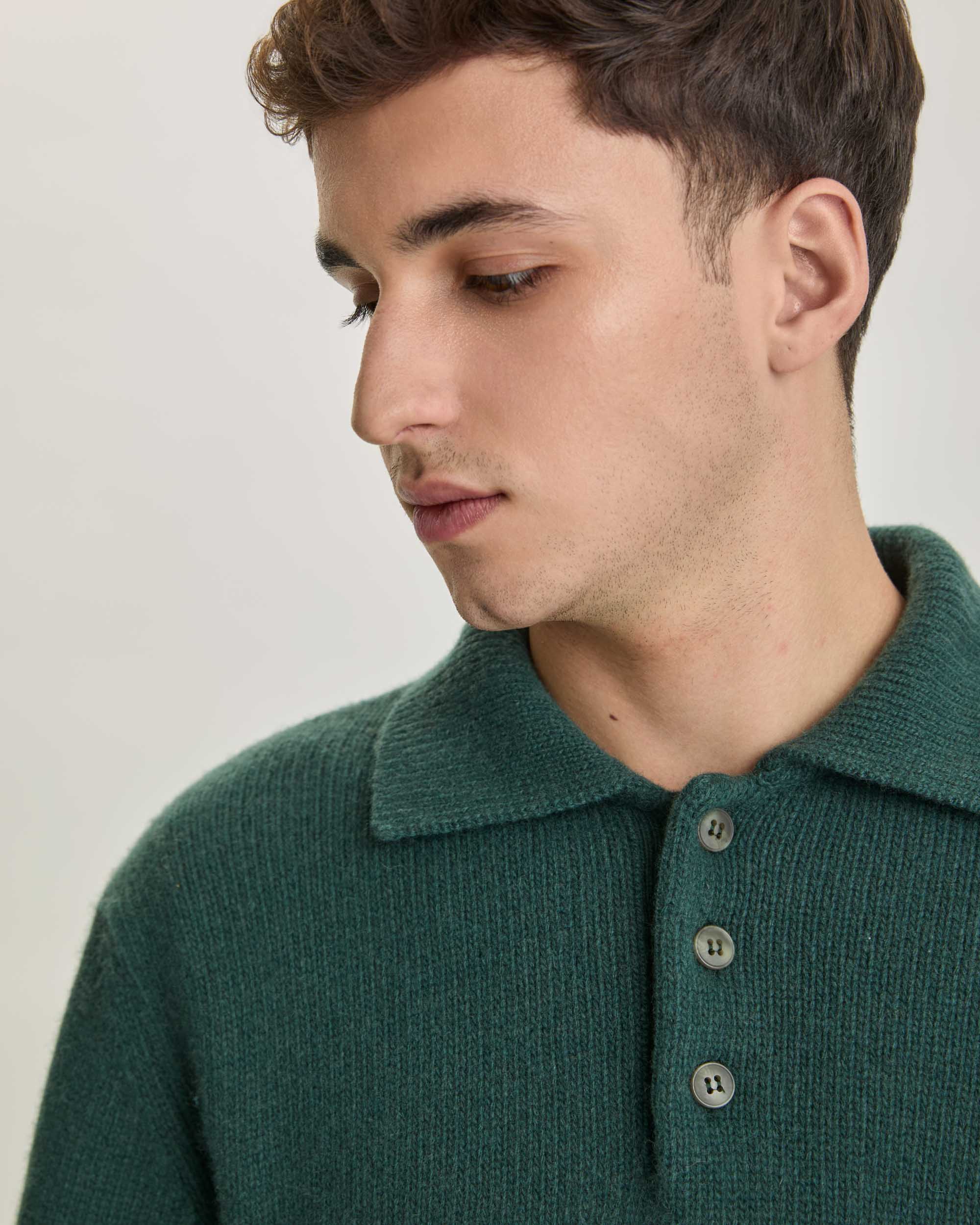 Eça Textured Knitted Polo - Dark Green