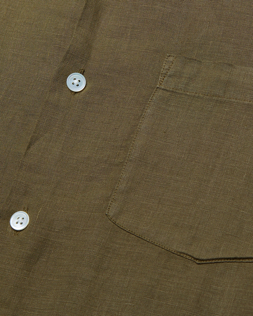 Linen Camp Collar Shirt - Olive