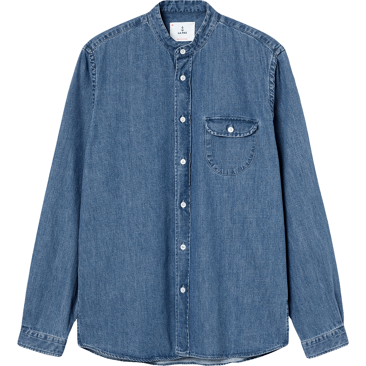 Vieira Collarless Shirt - 1/2 Bleach Denim