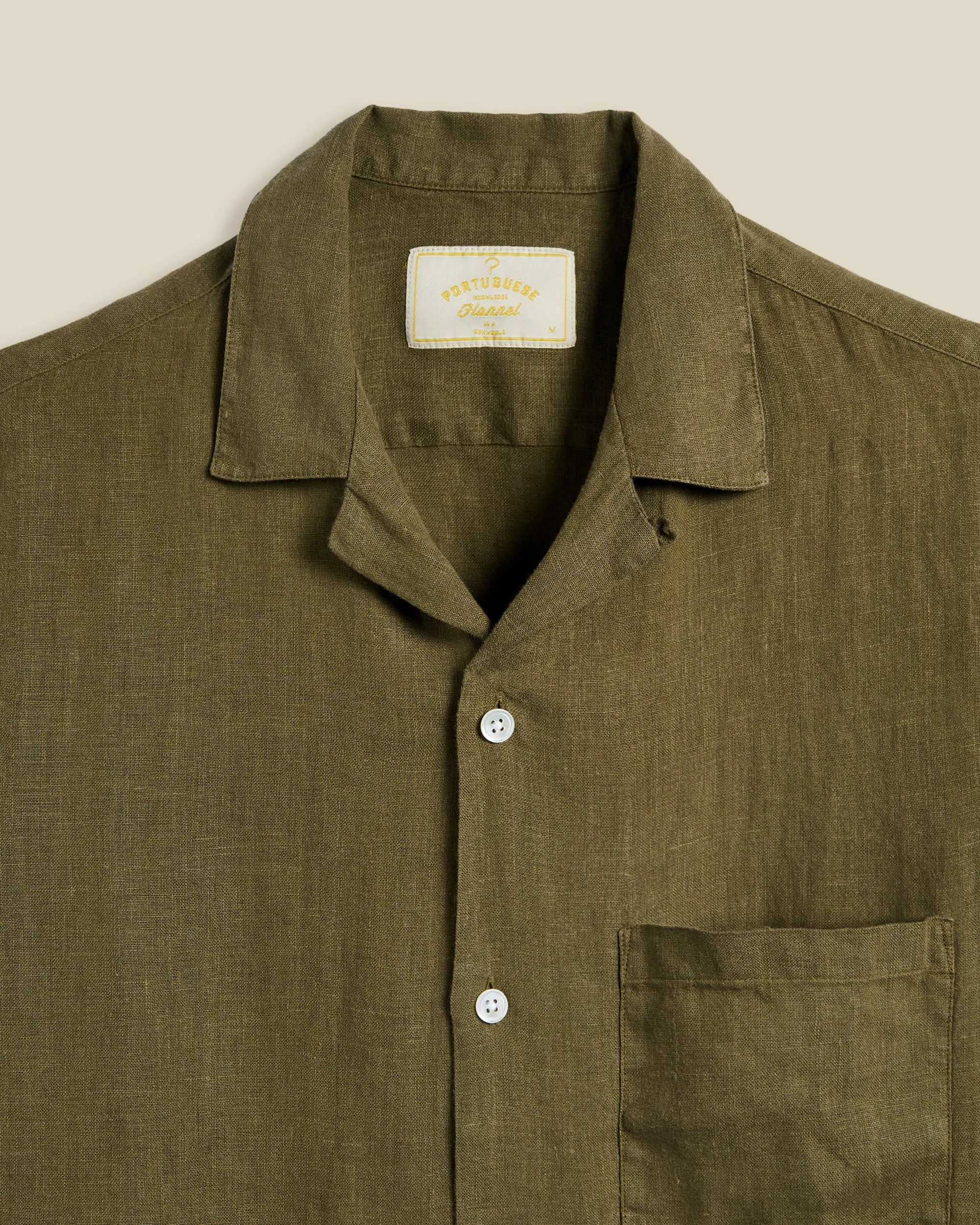 Linen Camp Collar Shirt - Olive