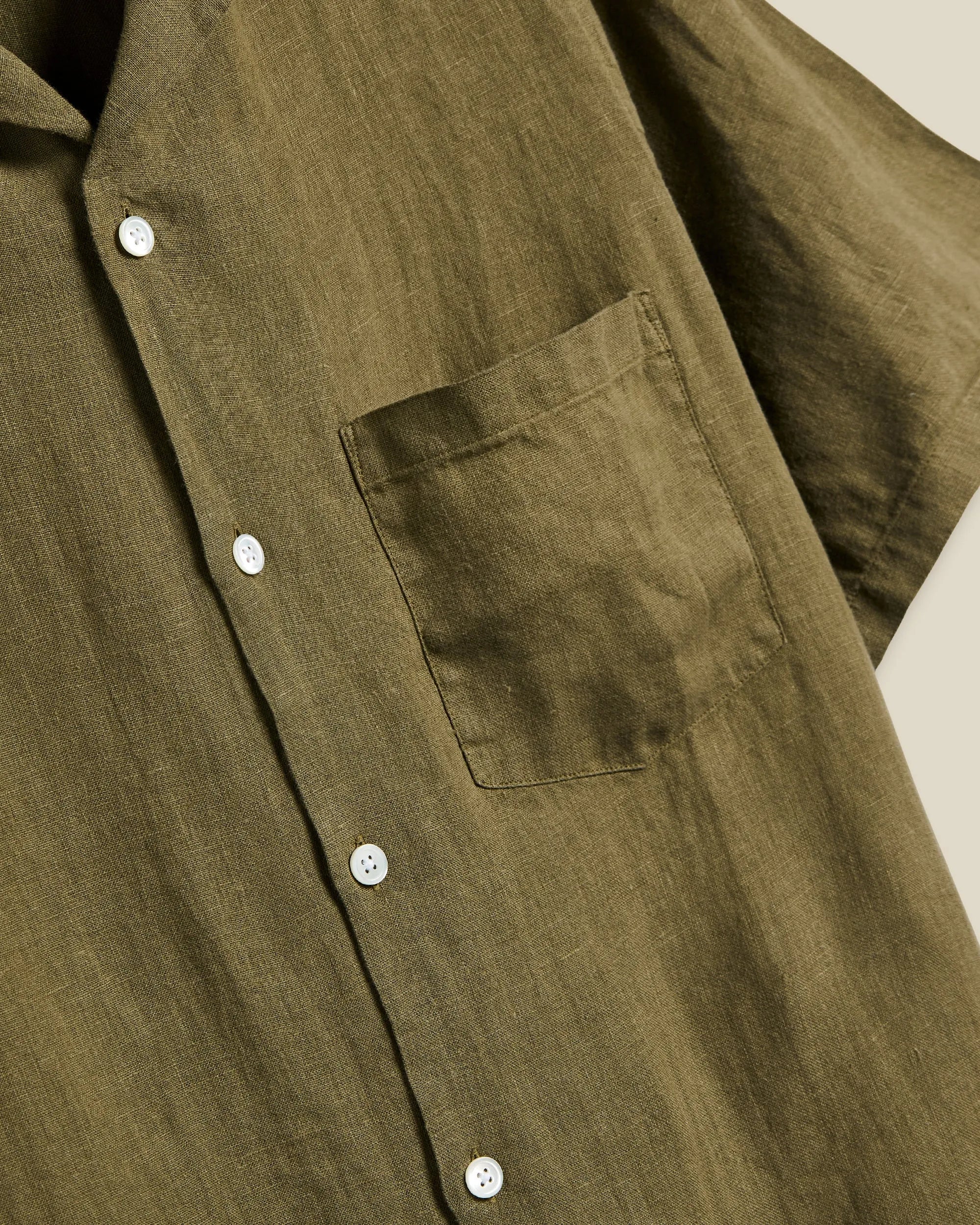 Linen Camp Collar Shirt - Olive