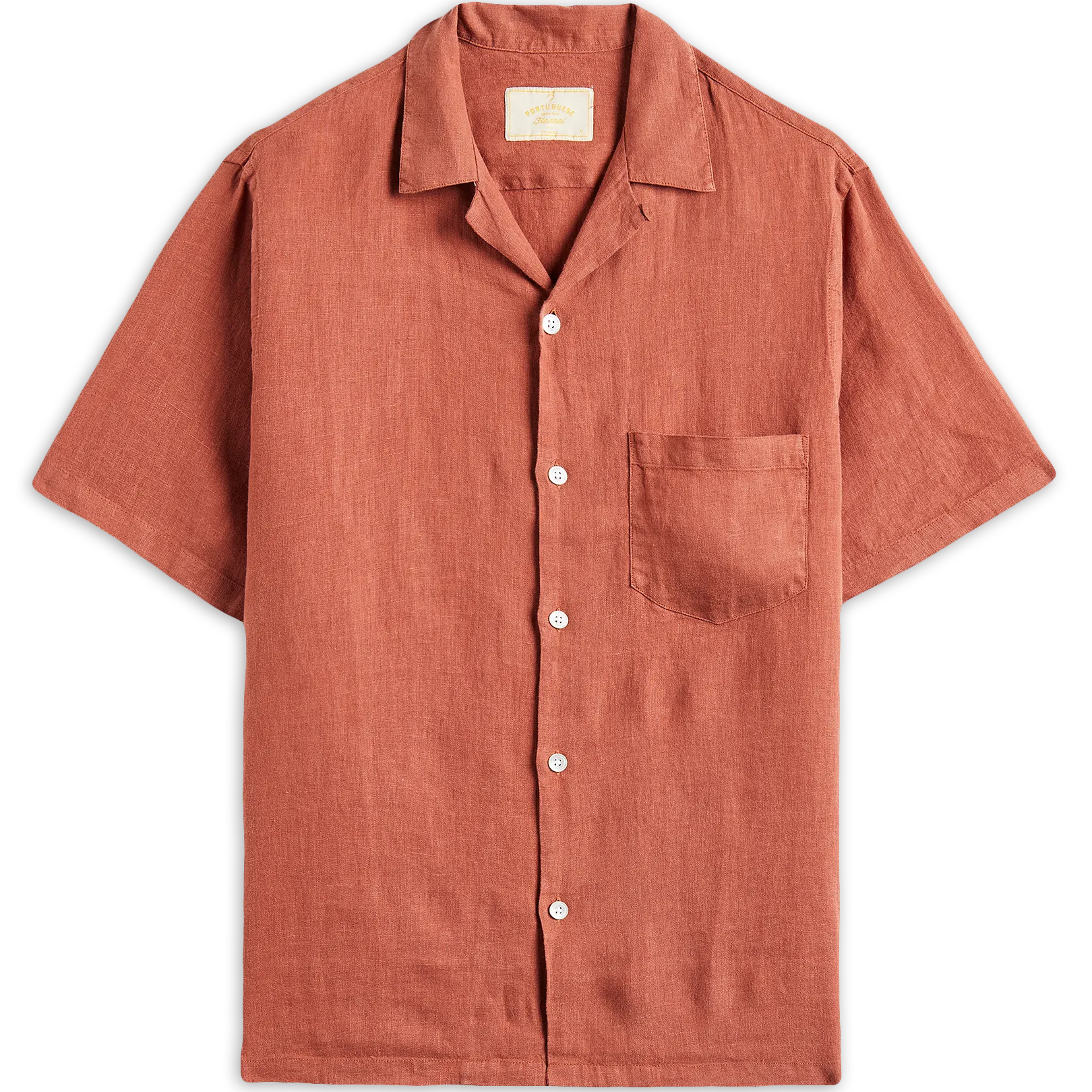 Linen Camp Collar Shirt - Terracotta