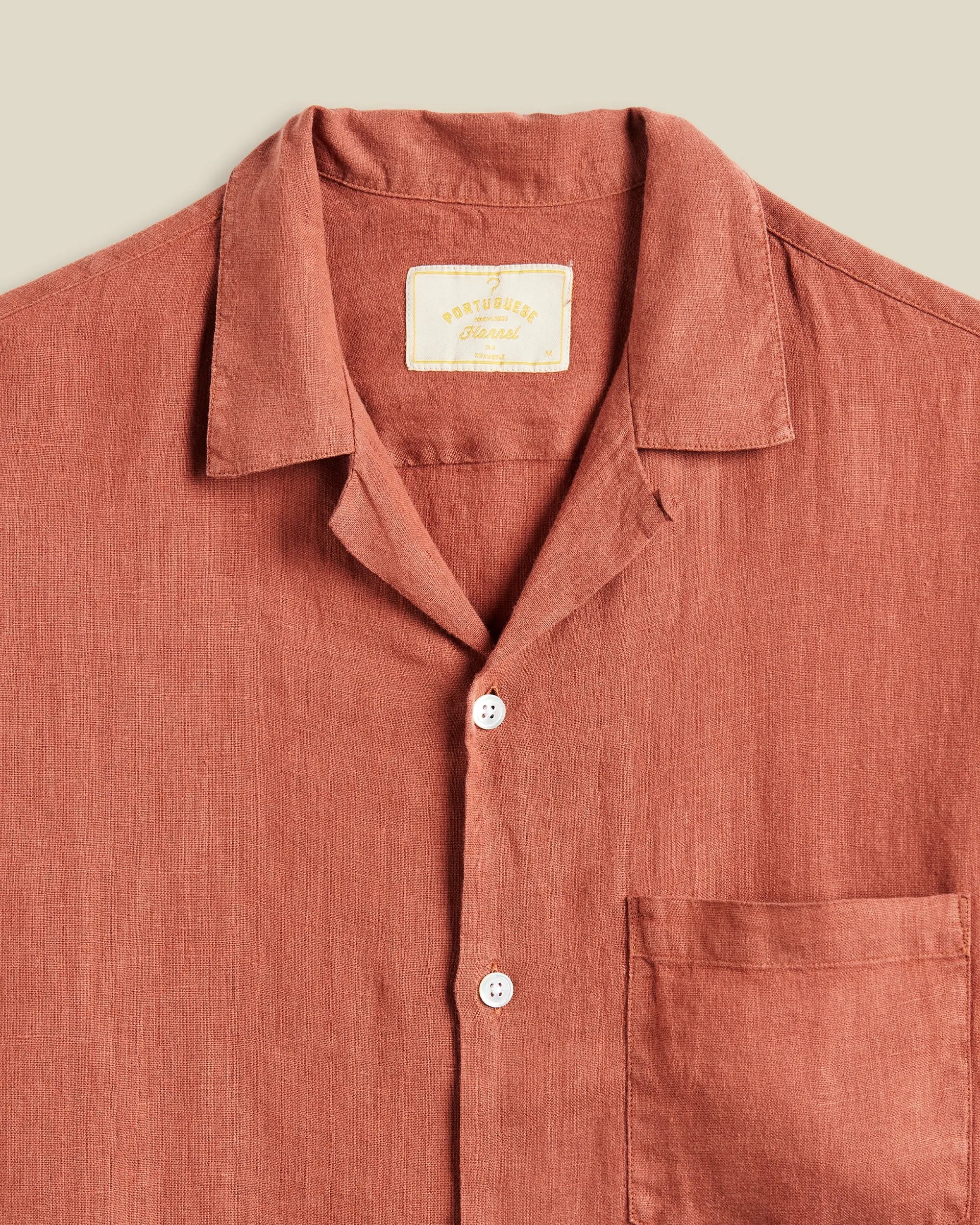 Linen Camp Collar Shirt - Terracotta