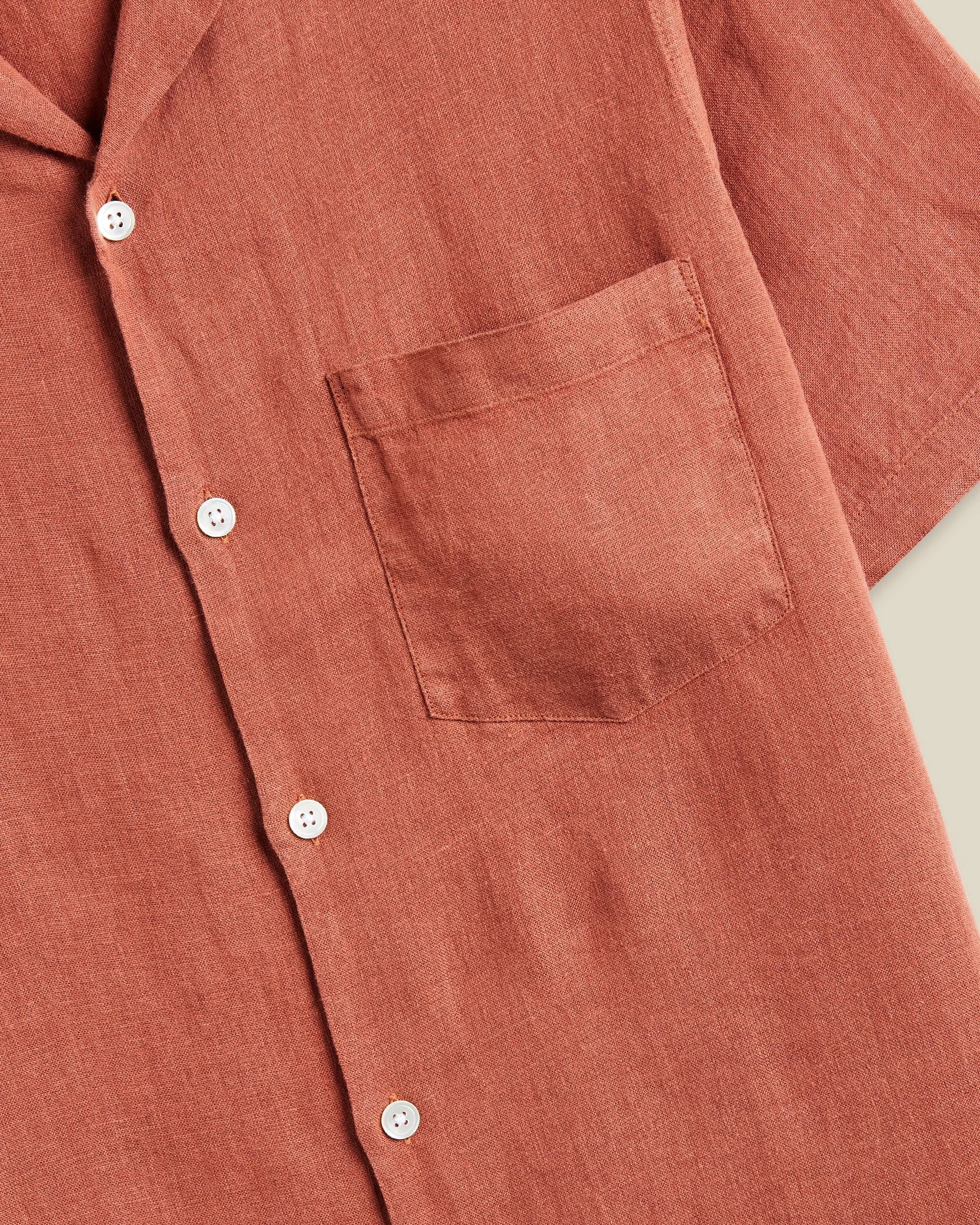 Linen Camp Collar Shirt - Terracotta