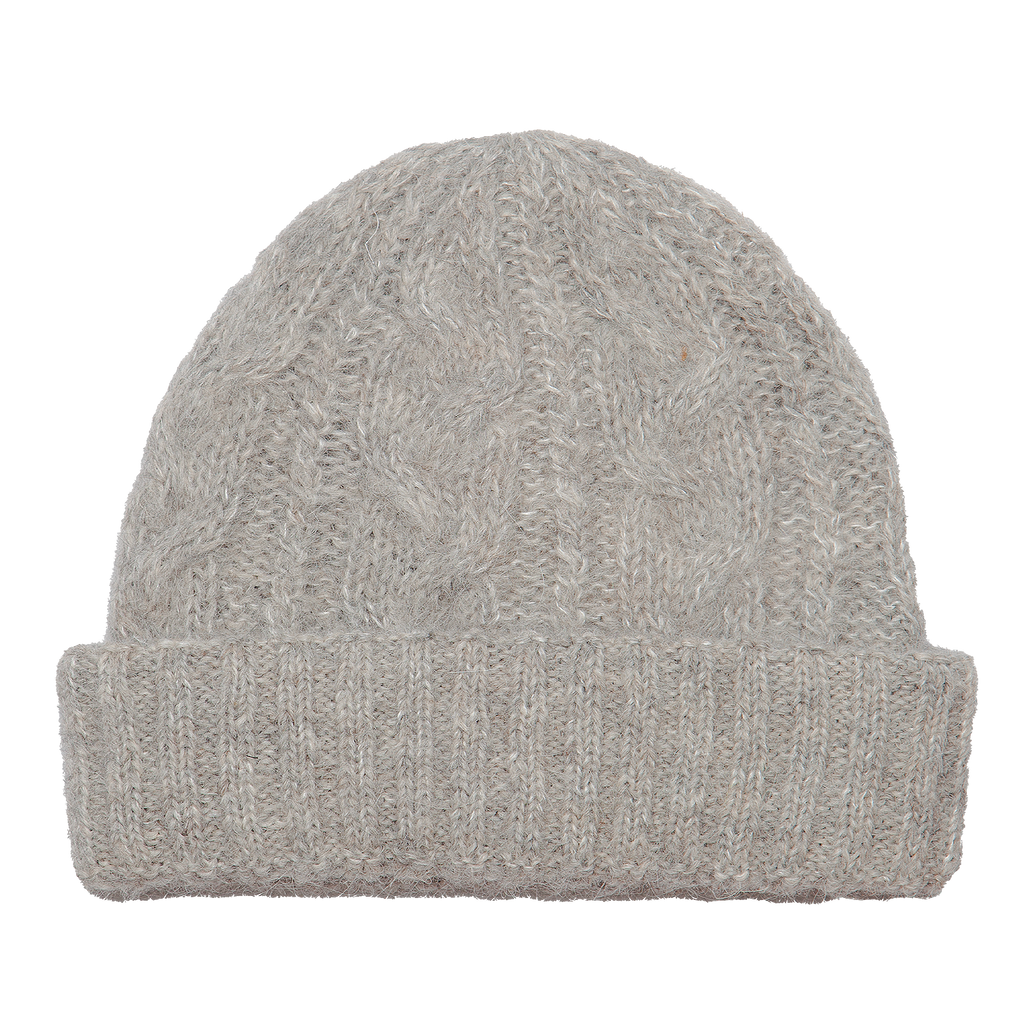 Wool Cable Knit Hat - Light Grey