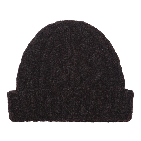 Wool Cable Knit Hat - Black