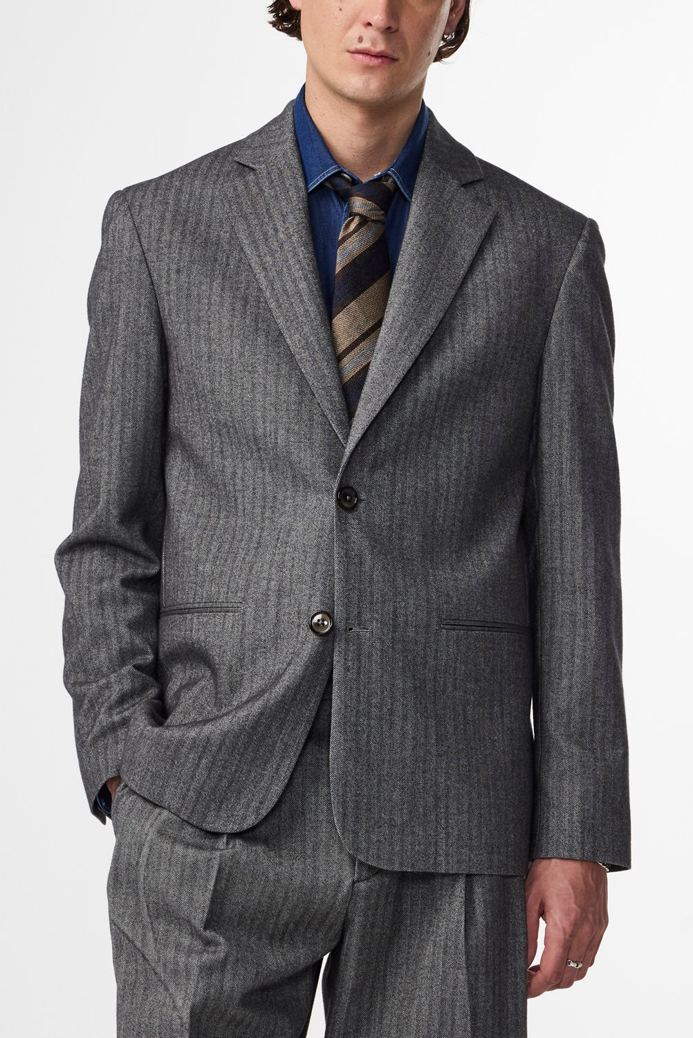 Timo Herringbone Blazer - Black Melange