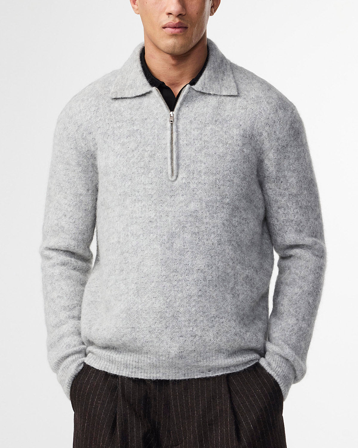 Alfie Half Zip Polo - Sable Grey