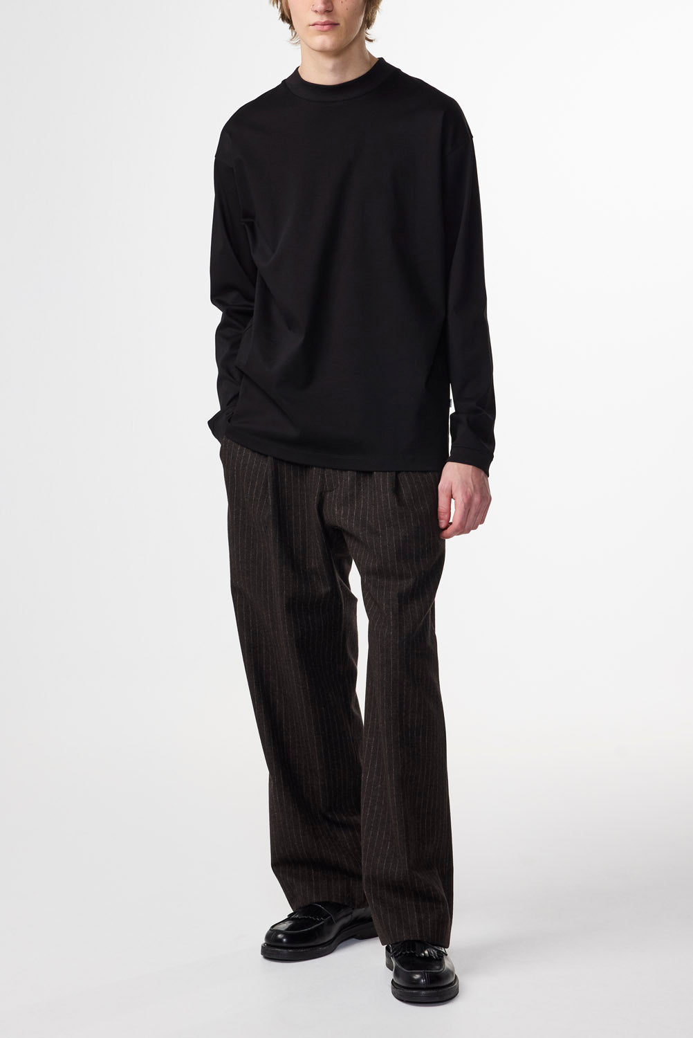 Kay Relaxed Fit Wool Blend Pant - Brown Stripe