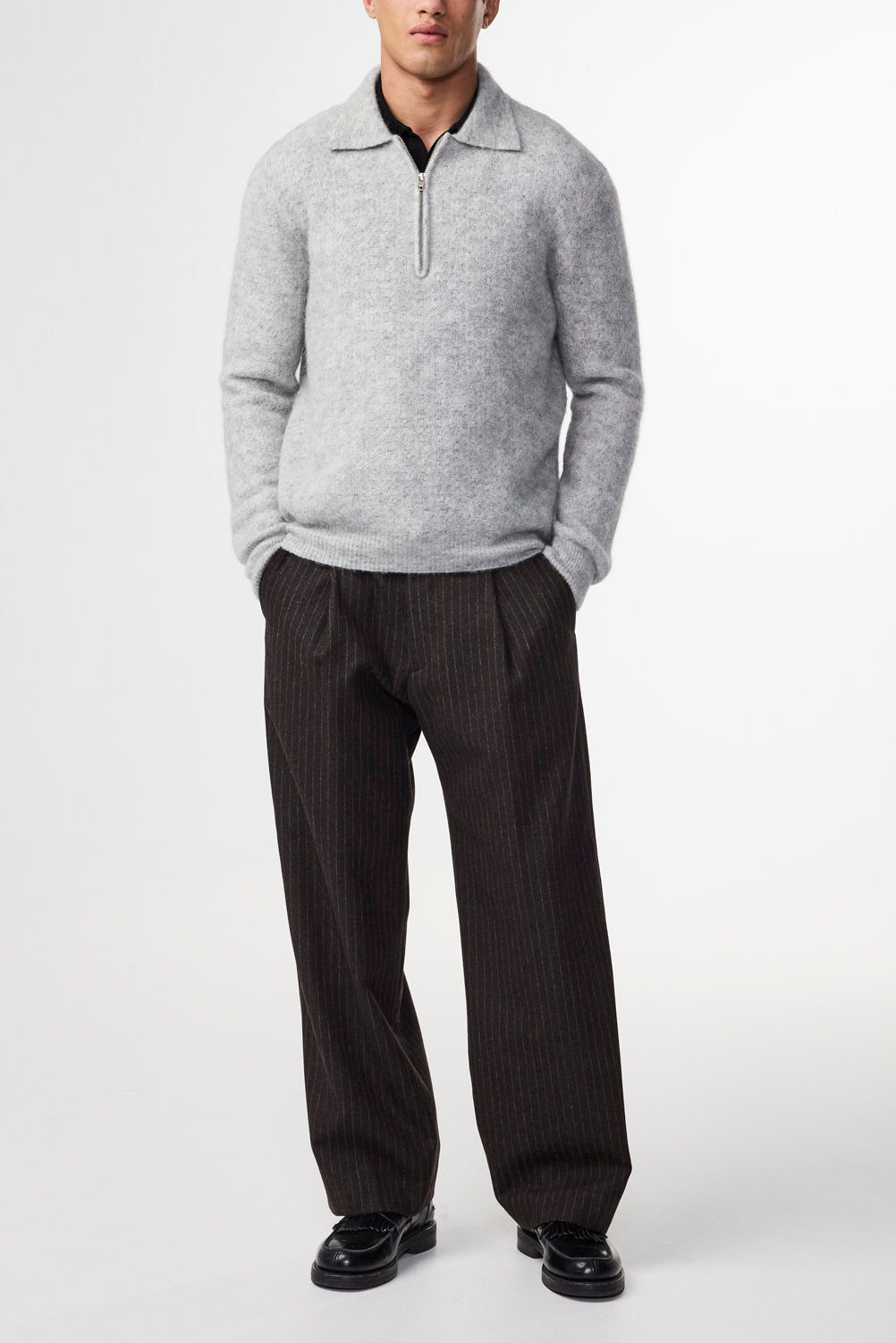 Alfie Half Zip Polo - Sable Grey