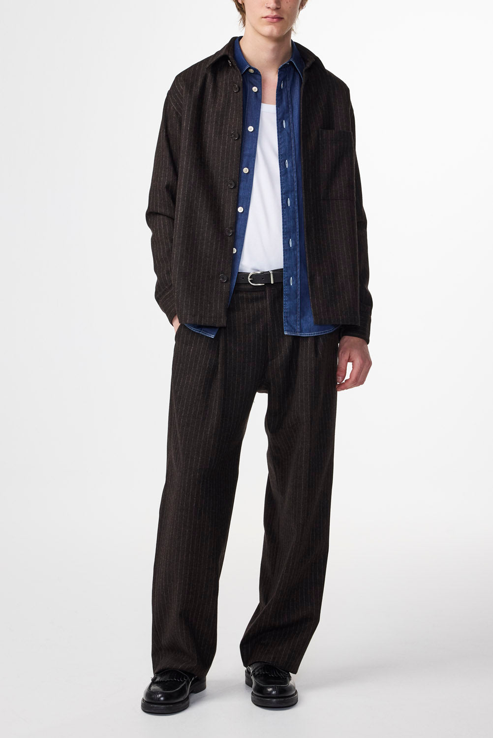 Kay Relaxed Fit Wool Blend Pant - Brown Stripe