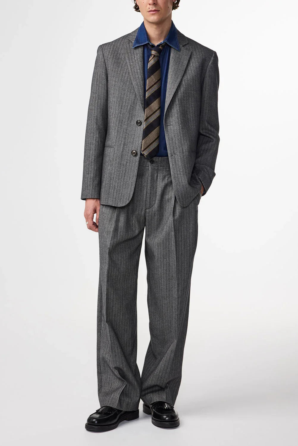 Justin Herringbone Relaxed Fit Pant - Black Melange | NN. 07