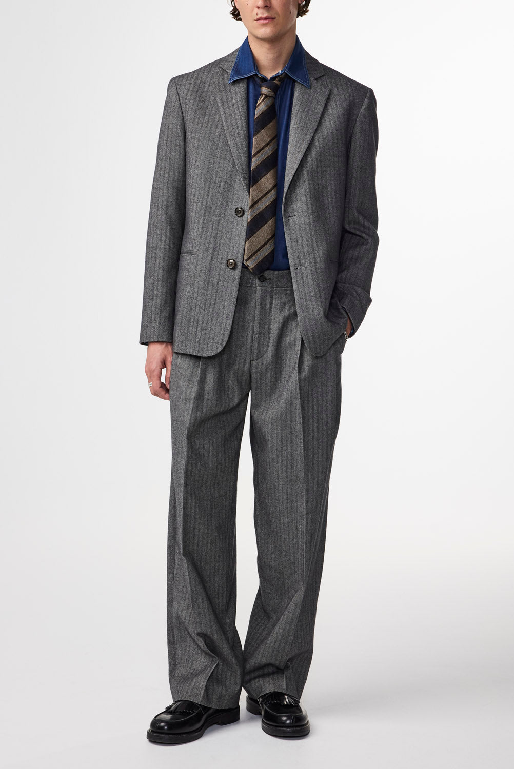 Timo Herringbone Blazer - Black Melange