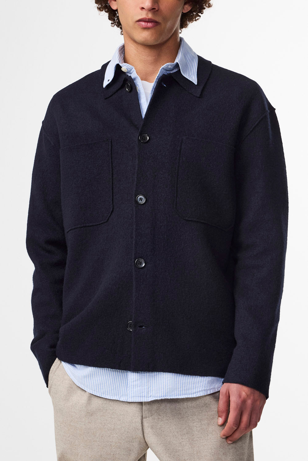Jonas Boiled Wool Overshirt - Navy Blue