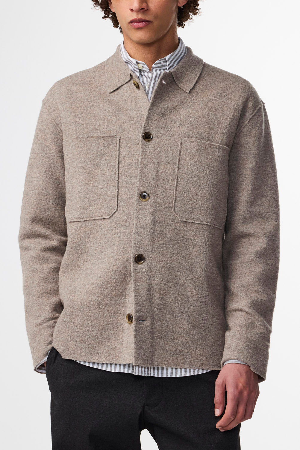 Jonas Boiled Wool Overshirt - Khaki Beige