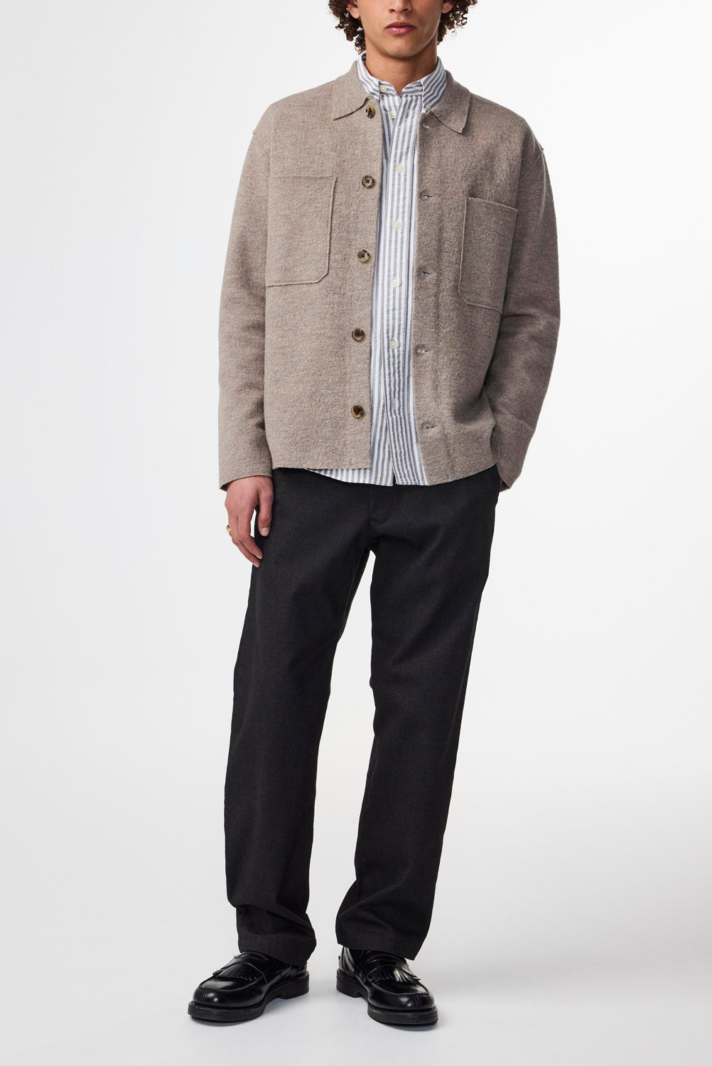 Jonas Boiled Wool Overshirt - Khaki Beige