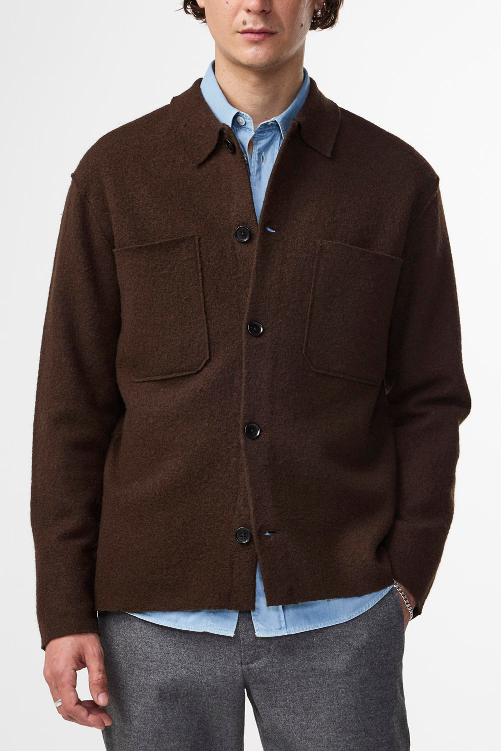 Jonas Boiled Wool Overshirt - Demitasse