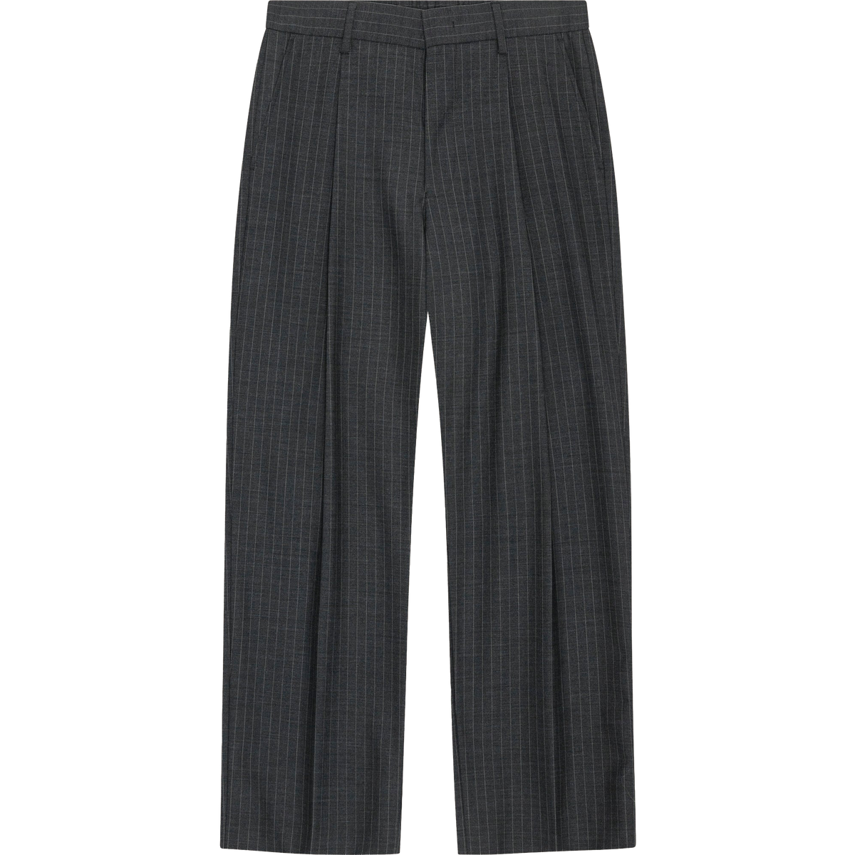 Kay Pleated Wool Blend Trouser - Dark Grey Stripe