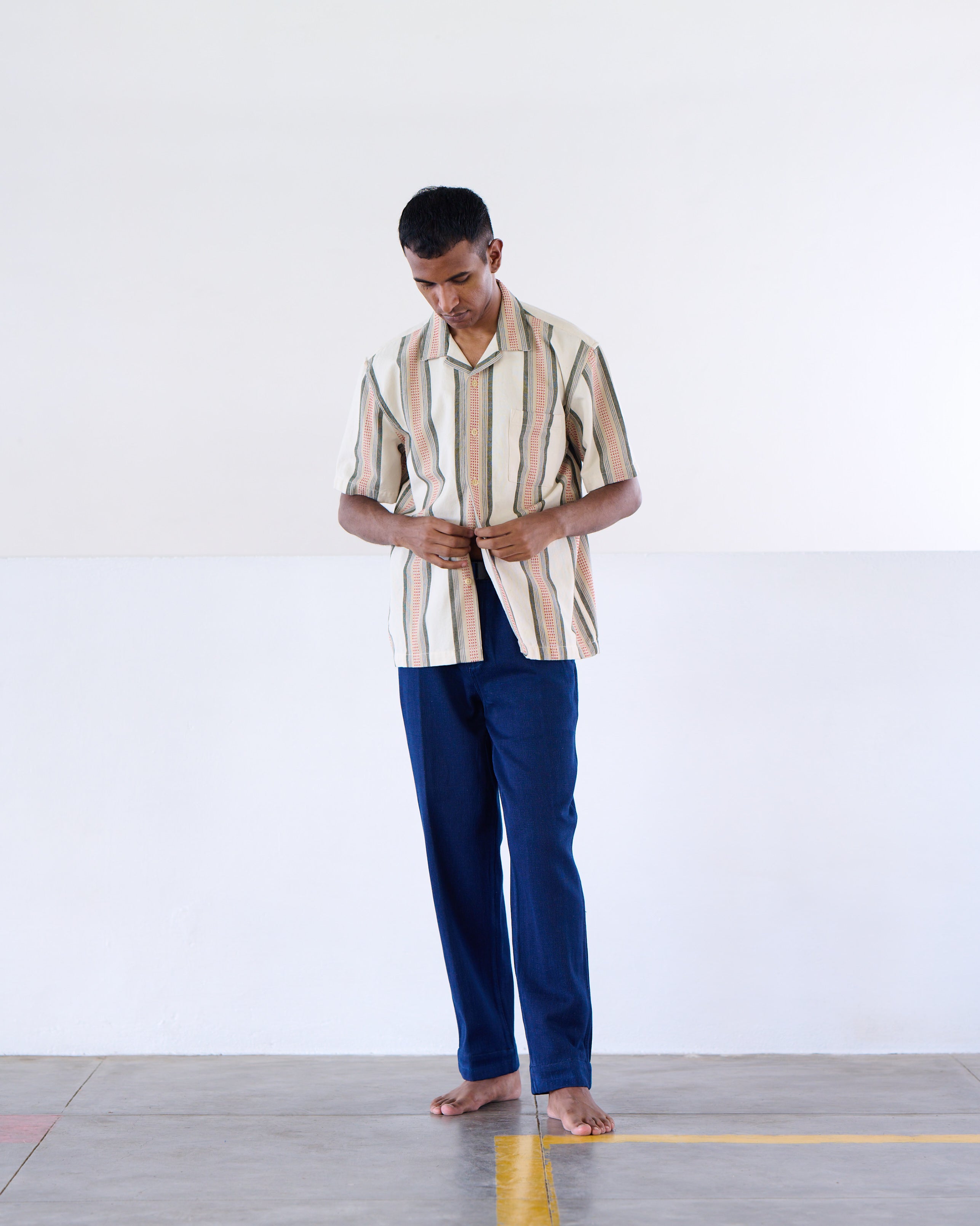 Lax Camp Collar Shirt - Orange / Green Stripe