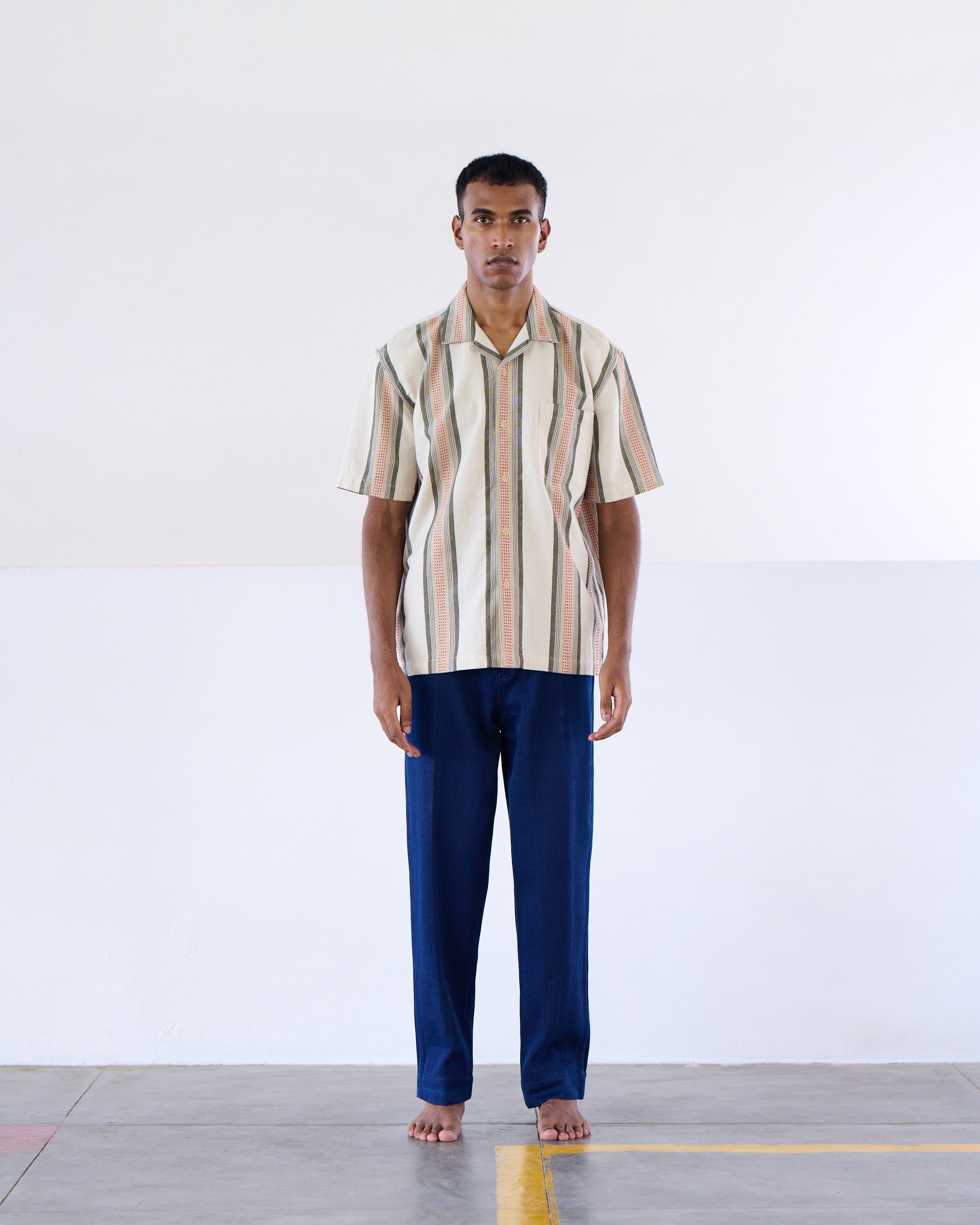 Lax Camp Collar Shirt - Orange / Green Stripe