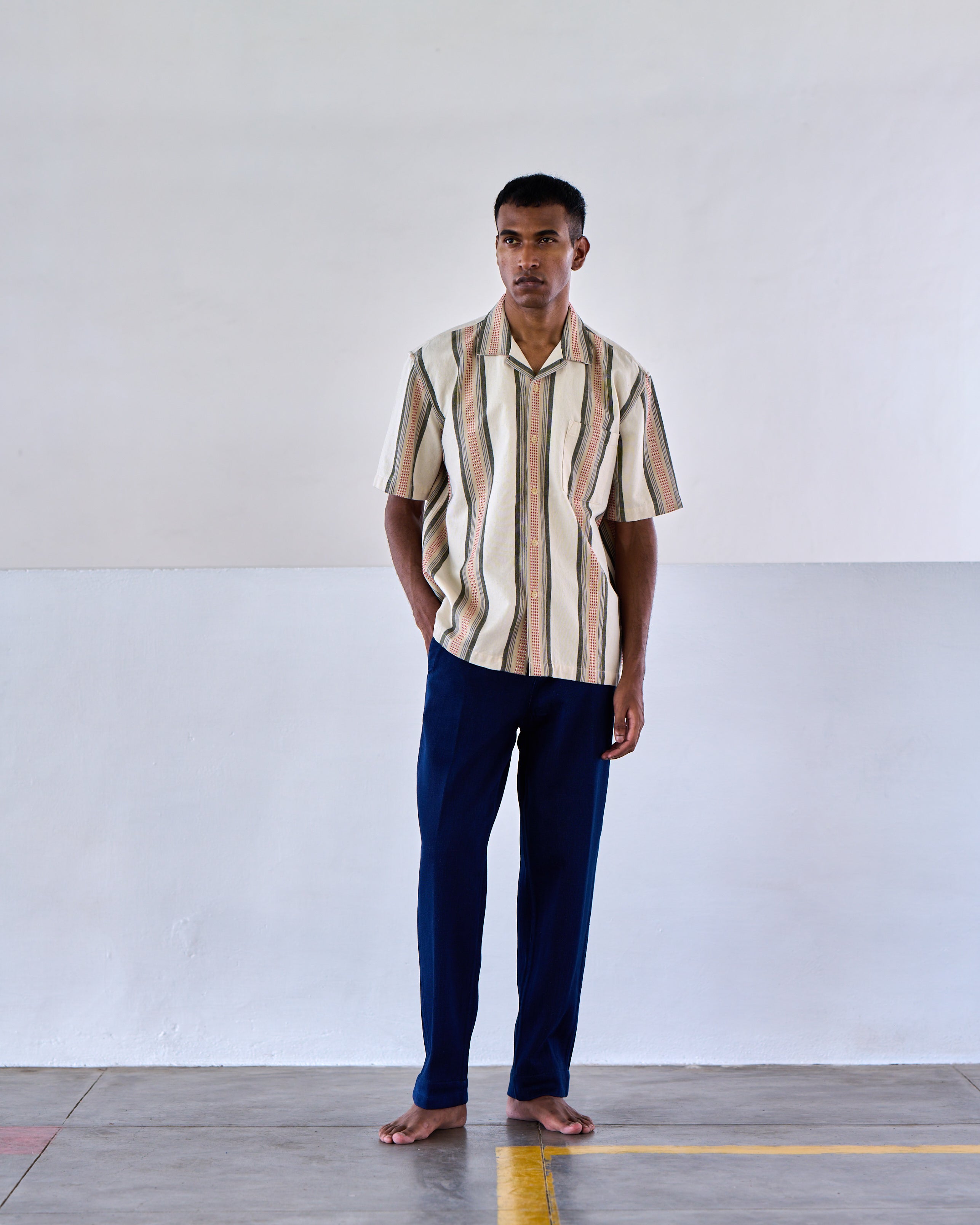 Lax Camp Collar Shirt - Orange / Green Stripe