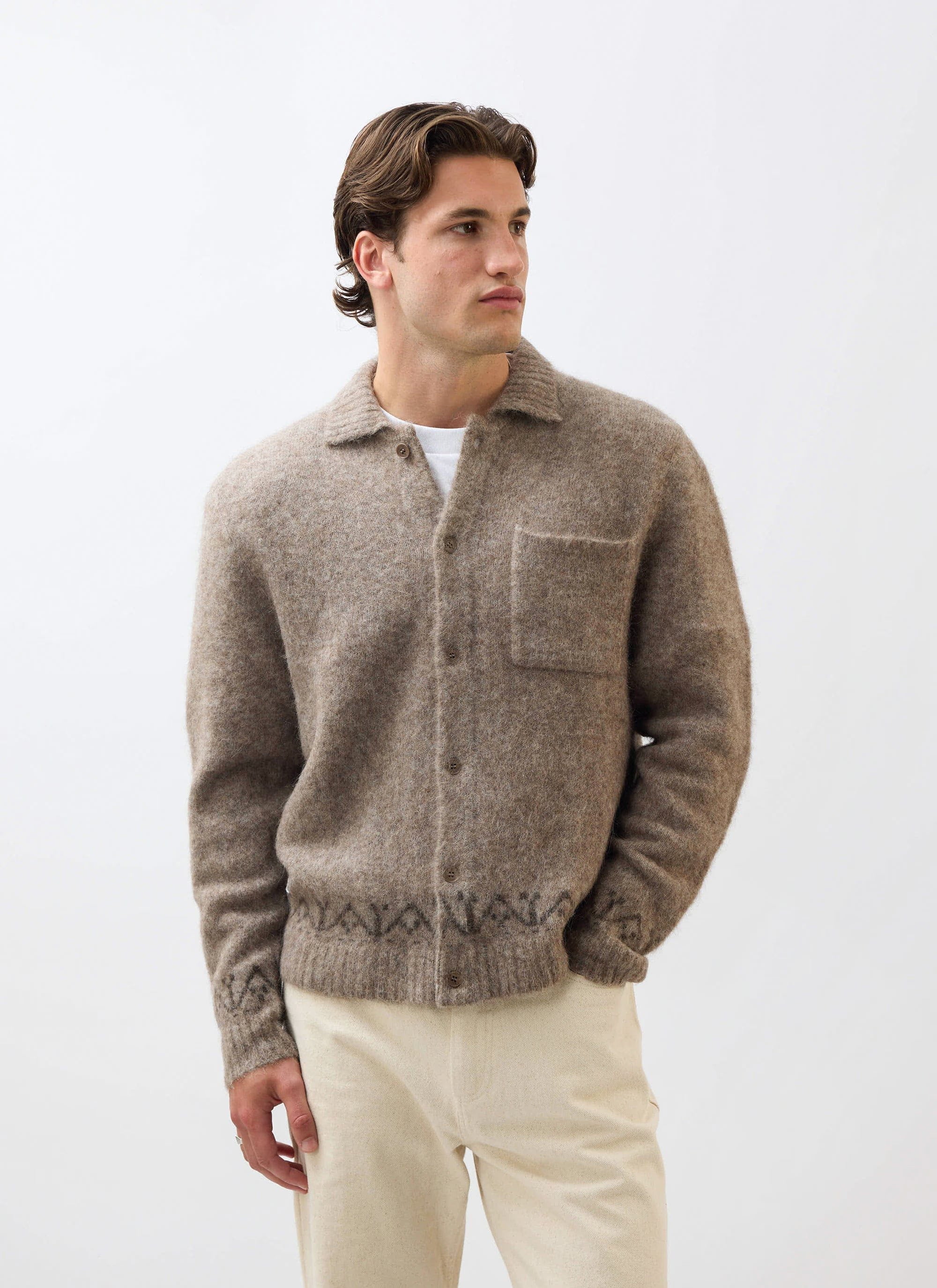 Novel Collared Cardigan - Oak