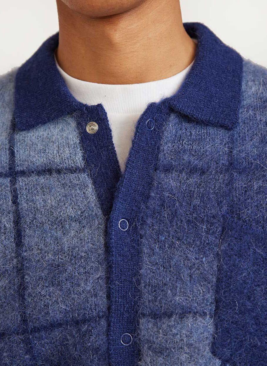 Checker Gradient Bobcat Cardigan - Navy