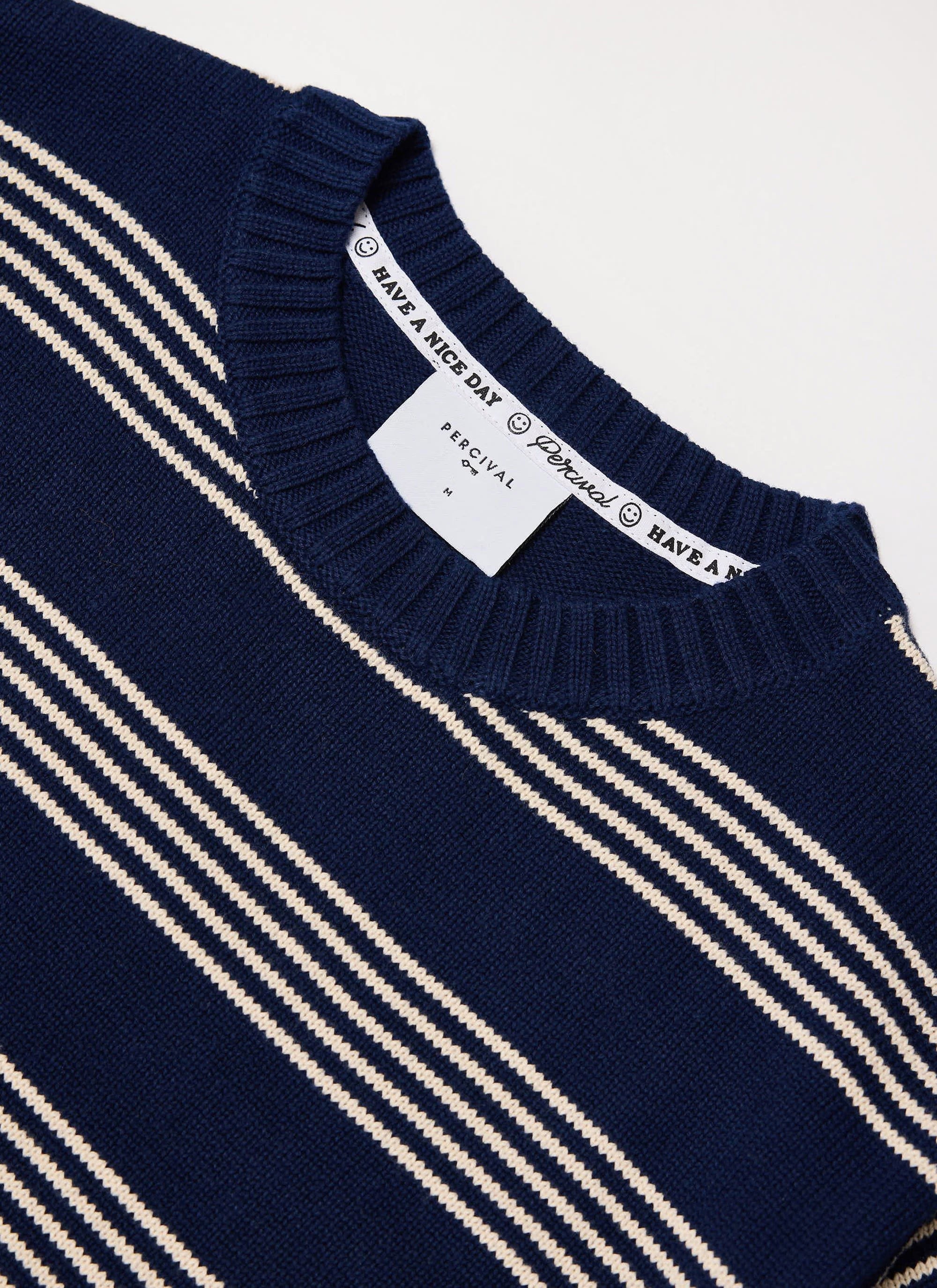 Fiction Striped Knitted T Shirt - Navy