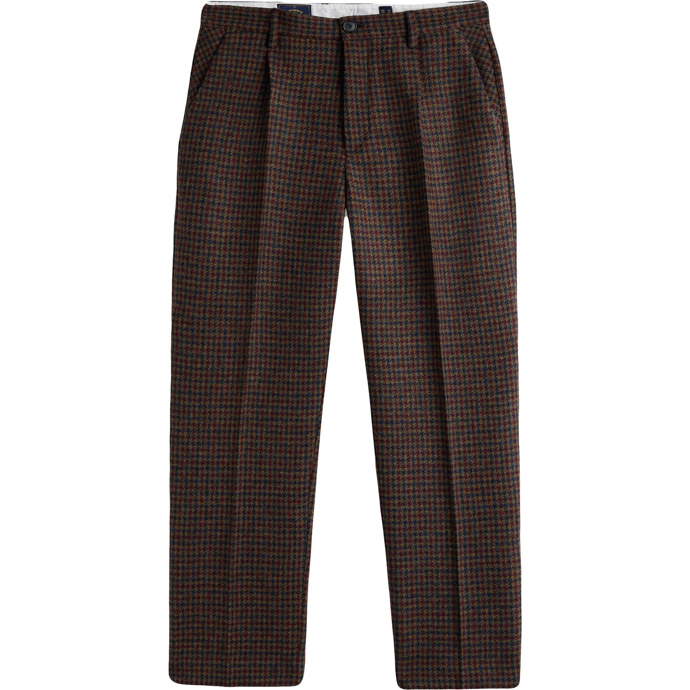 Pied Poule Single Pleat Trousers - Burgundy / Navy