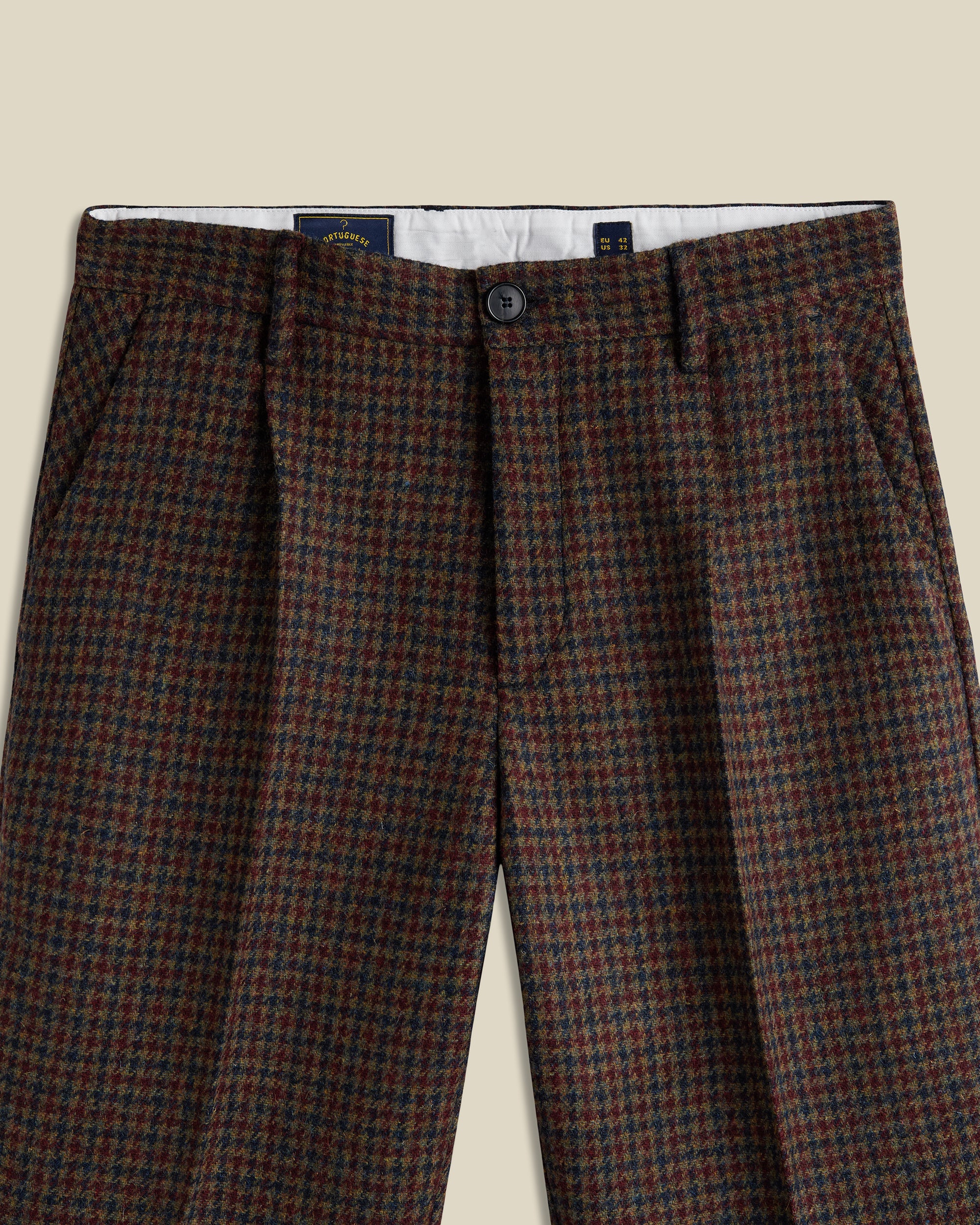 Pied Poule Single Pleat Trousers - Burgundy / Navy