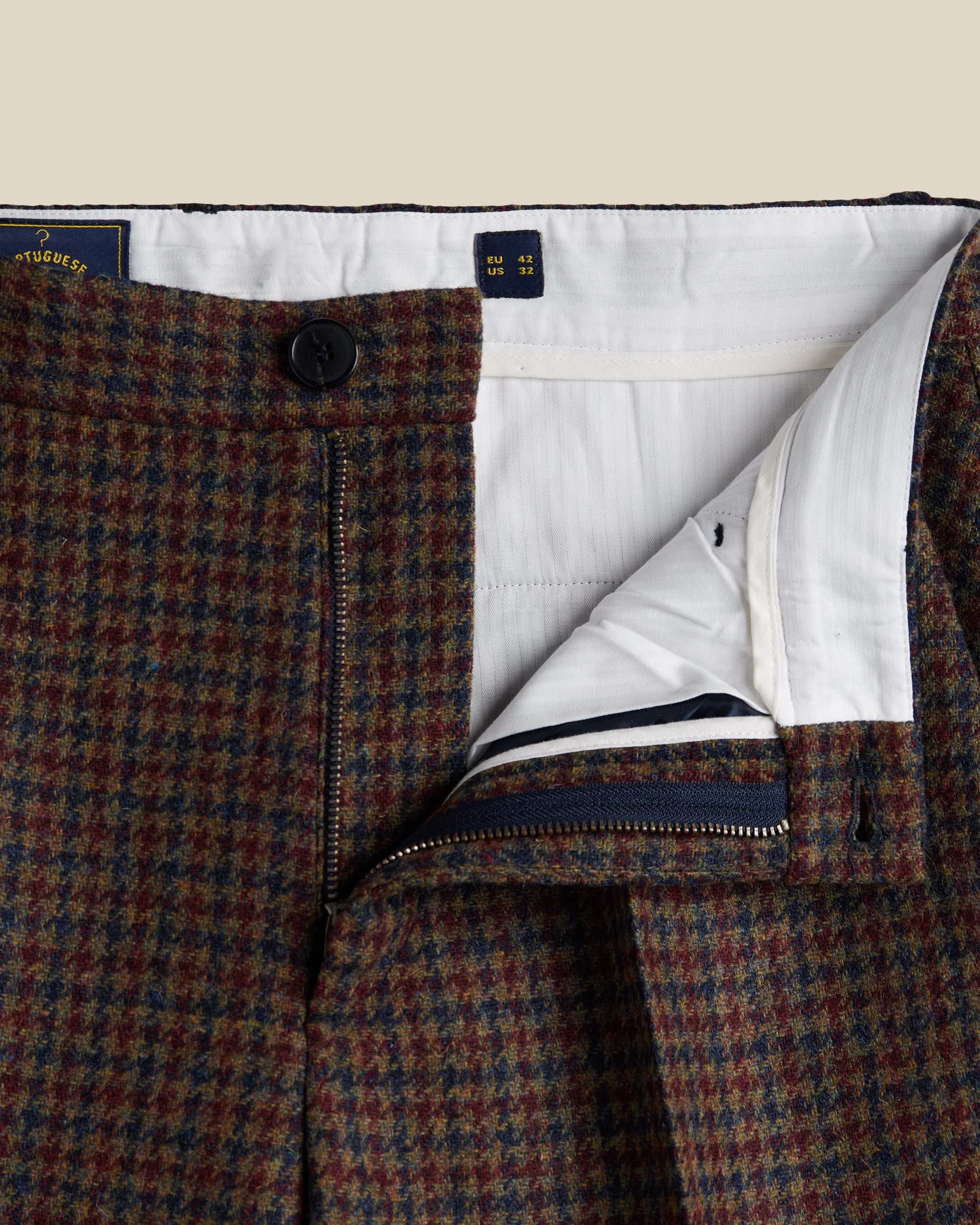 Pied Poule Single Pleat Trousers - Burgundy / Navy