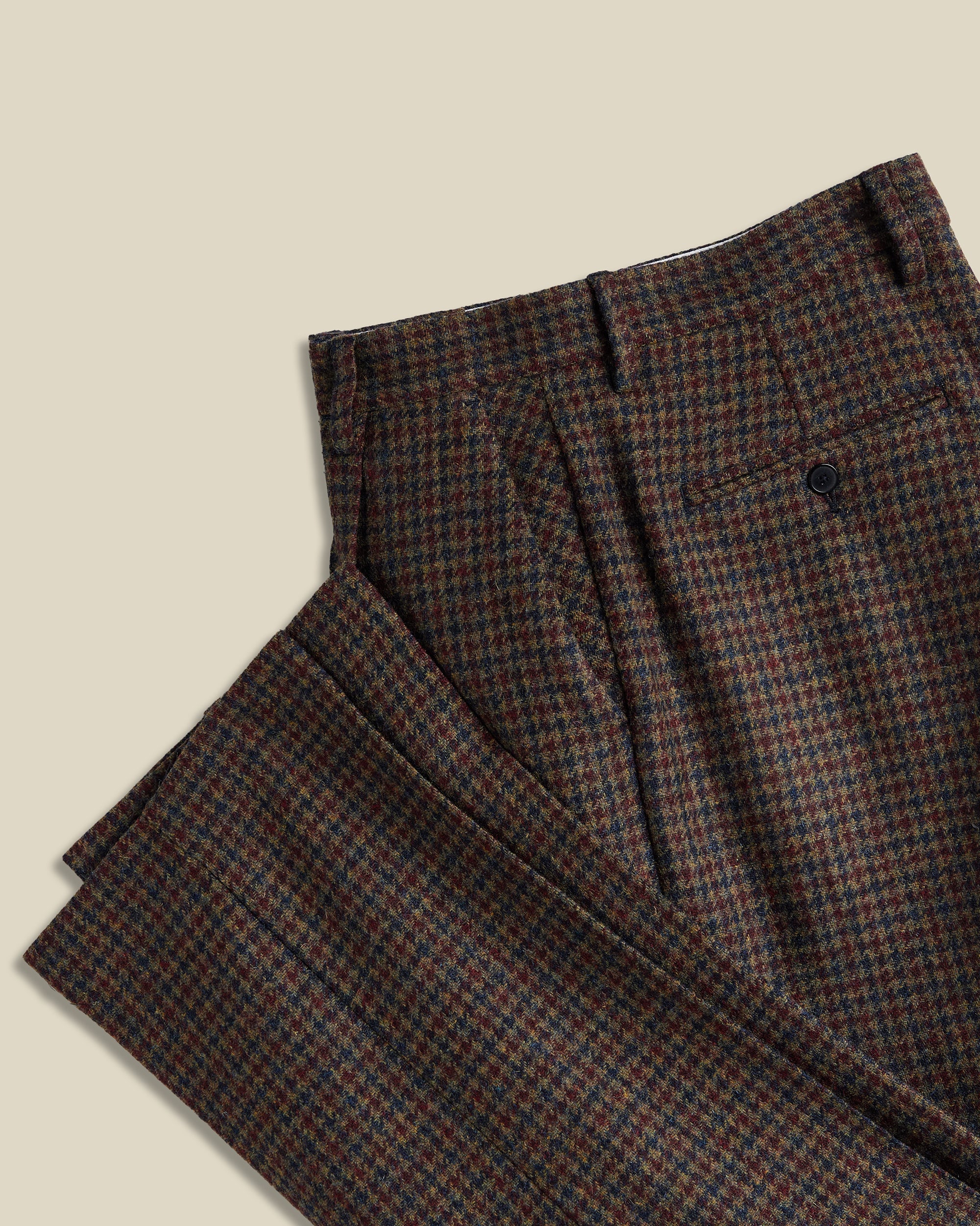 Pied Poule Single Pleat Trousers - Burgundy / Navy