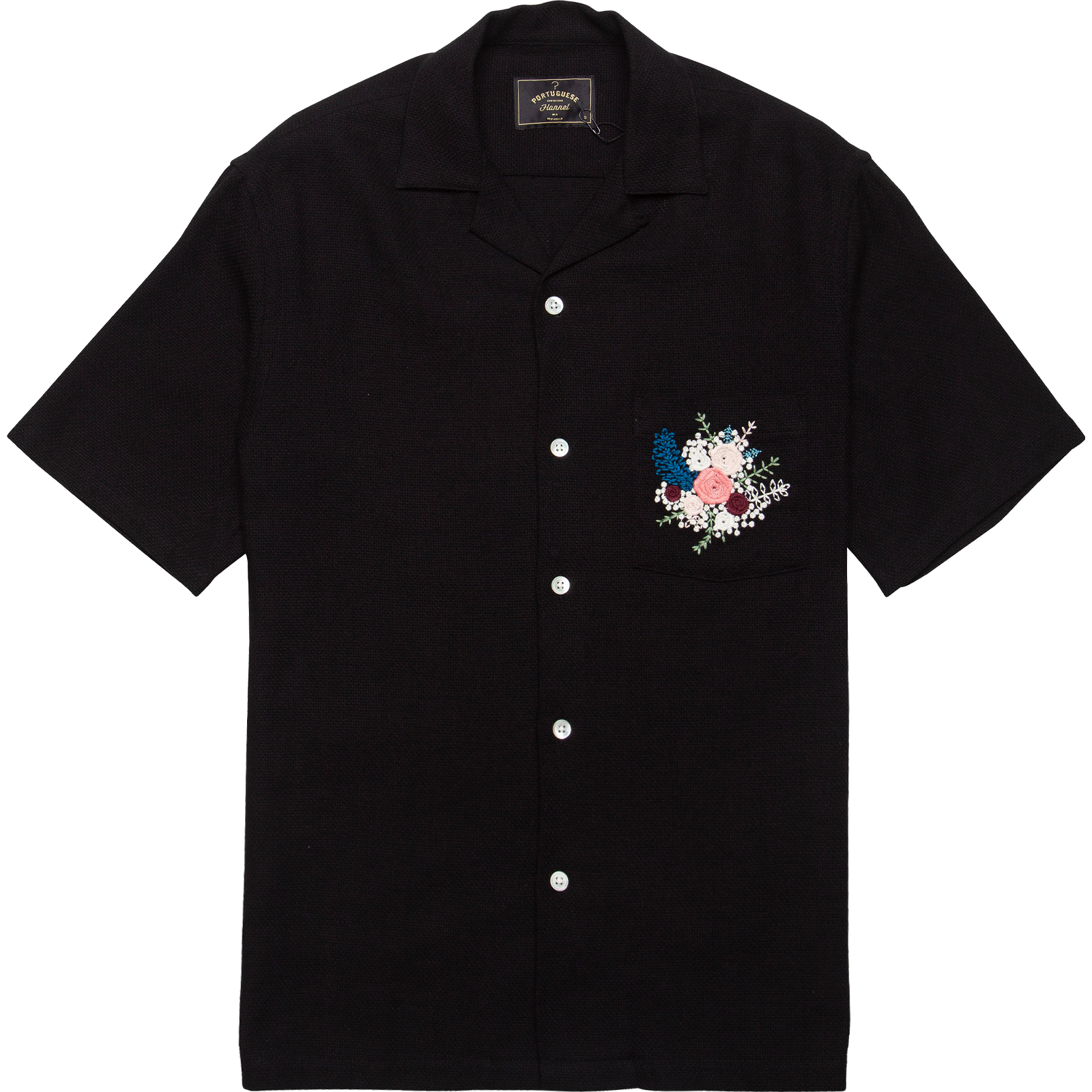 Pique Spread Collar Shirt - Floral Embroidery