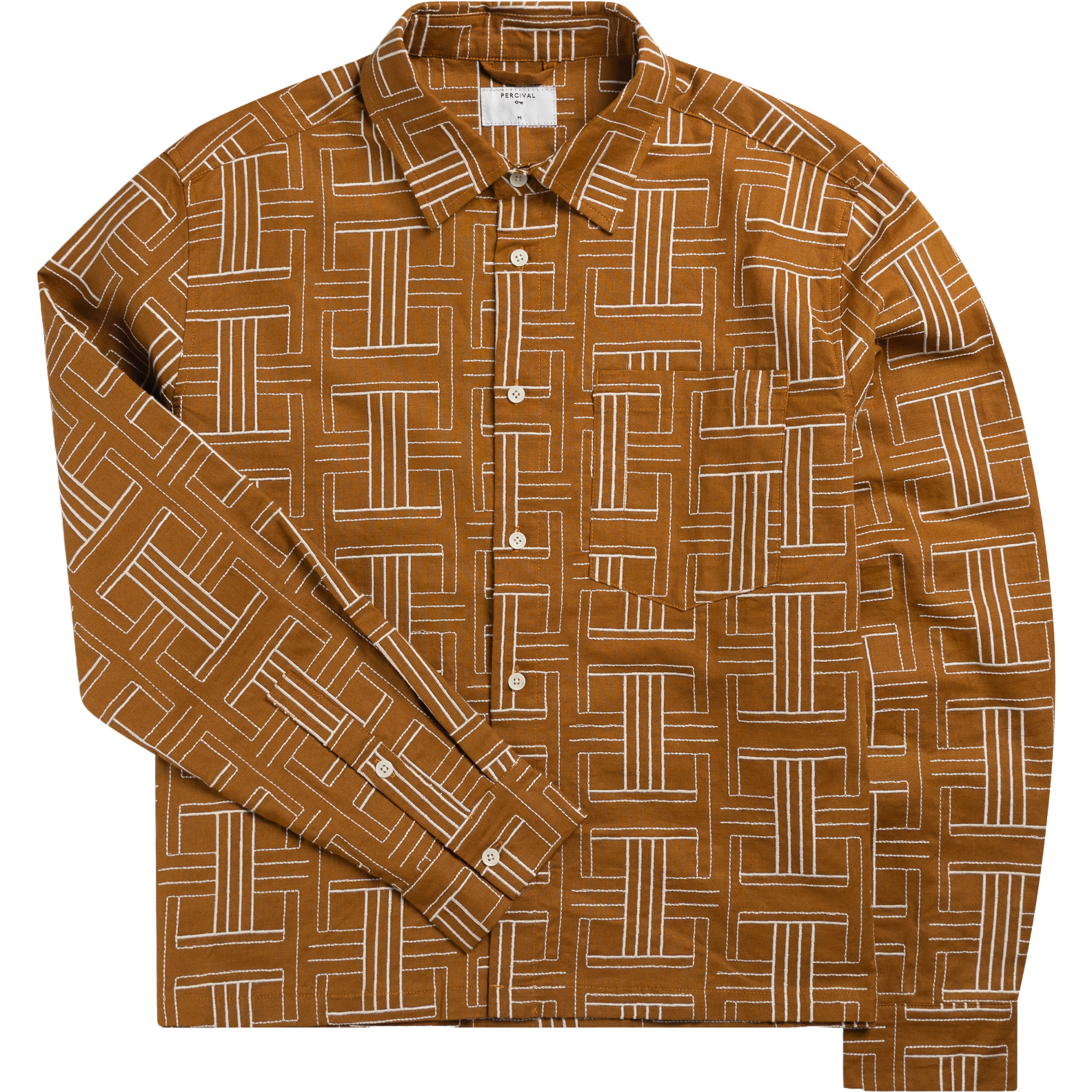 Sashiko Boxy Long Sleeve Shirt - Brown