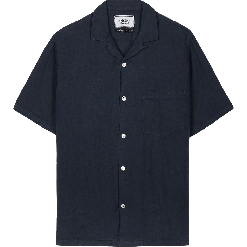 Linen Camp Collar Shirt - Navy