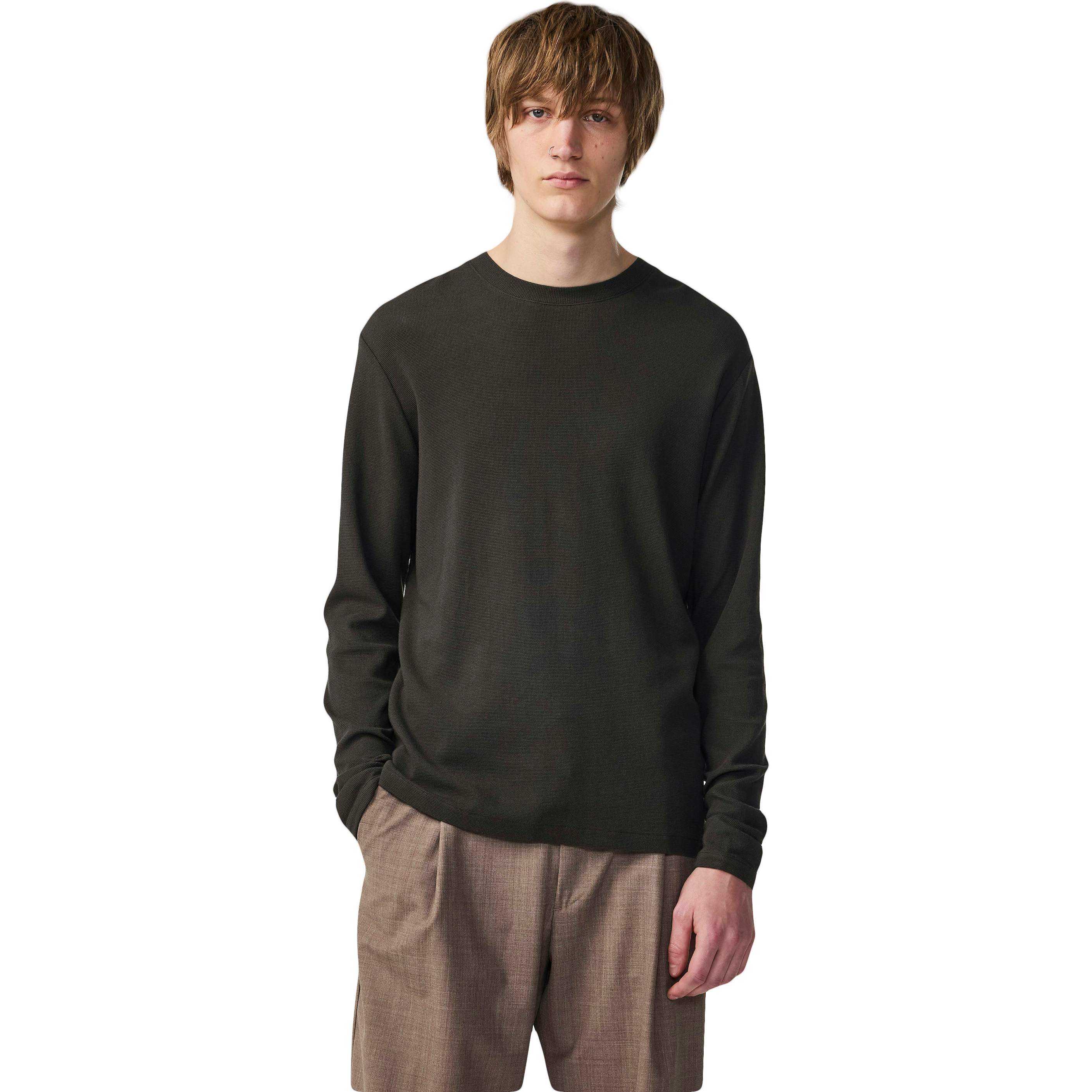 Clive Waffle Long Sleeve Tee - Dark Army