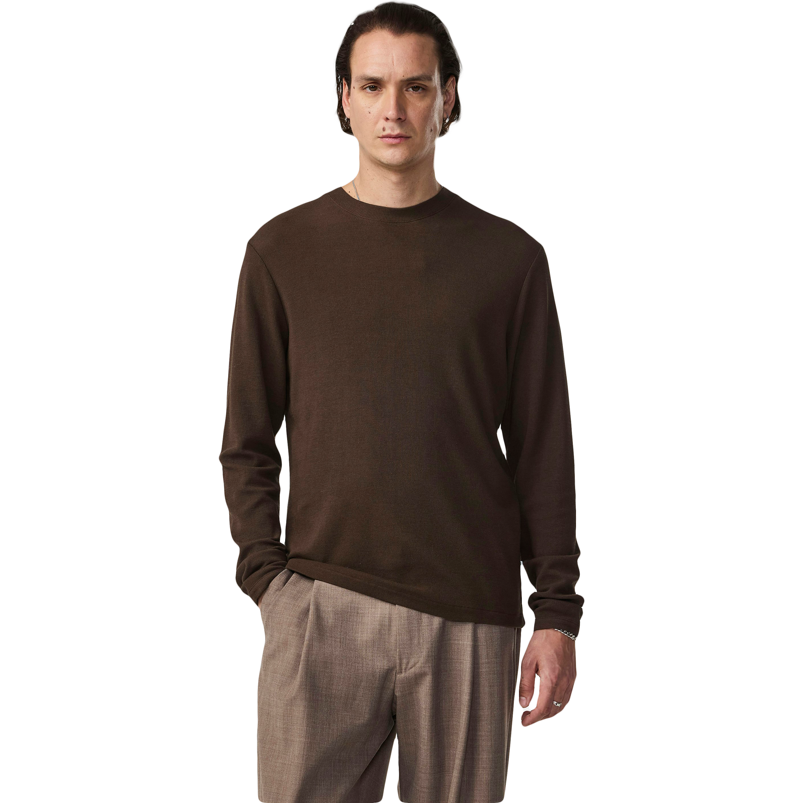 Clive Waffle Long Sleeve Tee - Demitasse