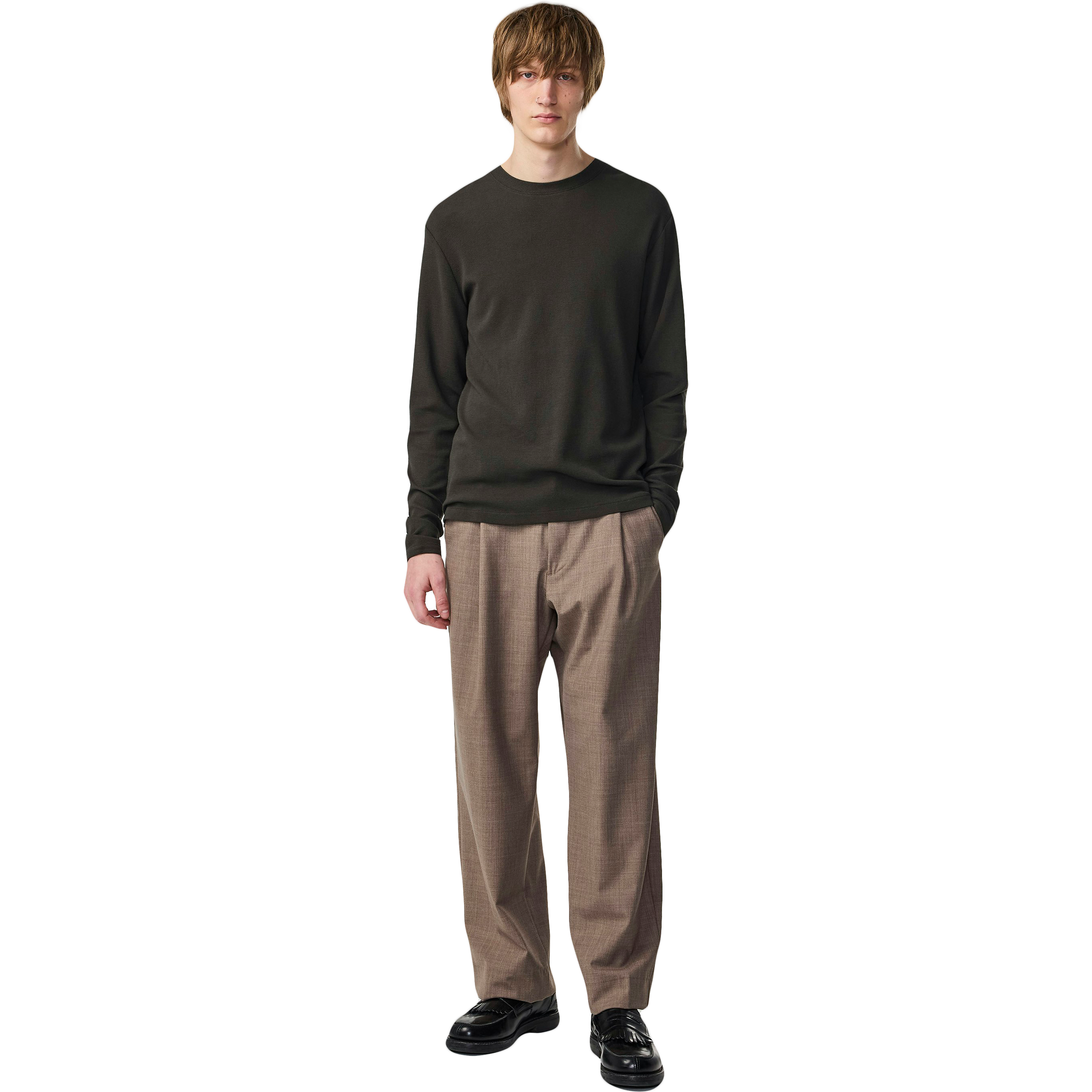Clive Waffle Long Sleeve Tee - Dark Army