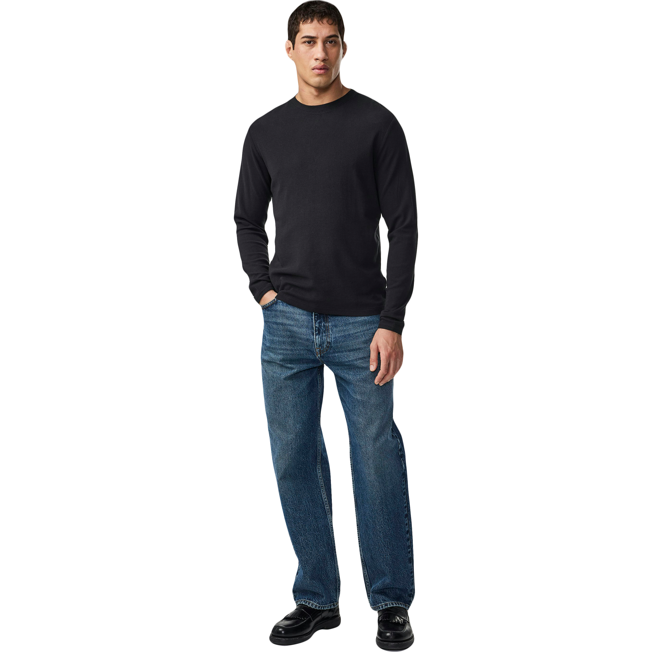 Clive Waffle Long Sleeve Tee - Black
